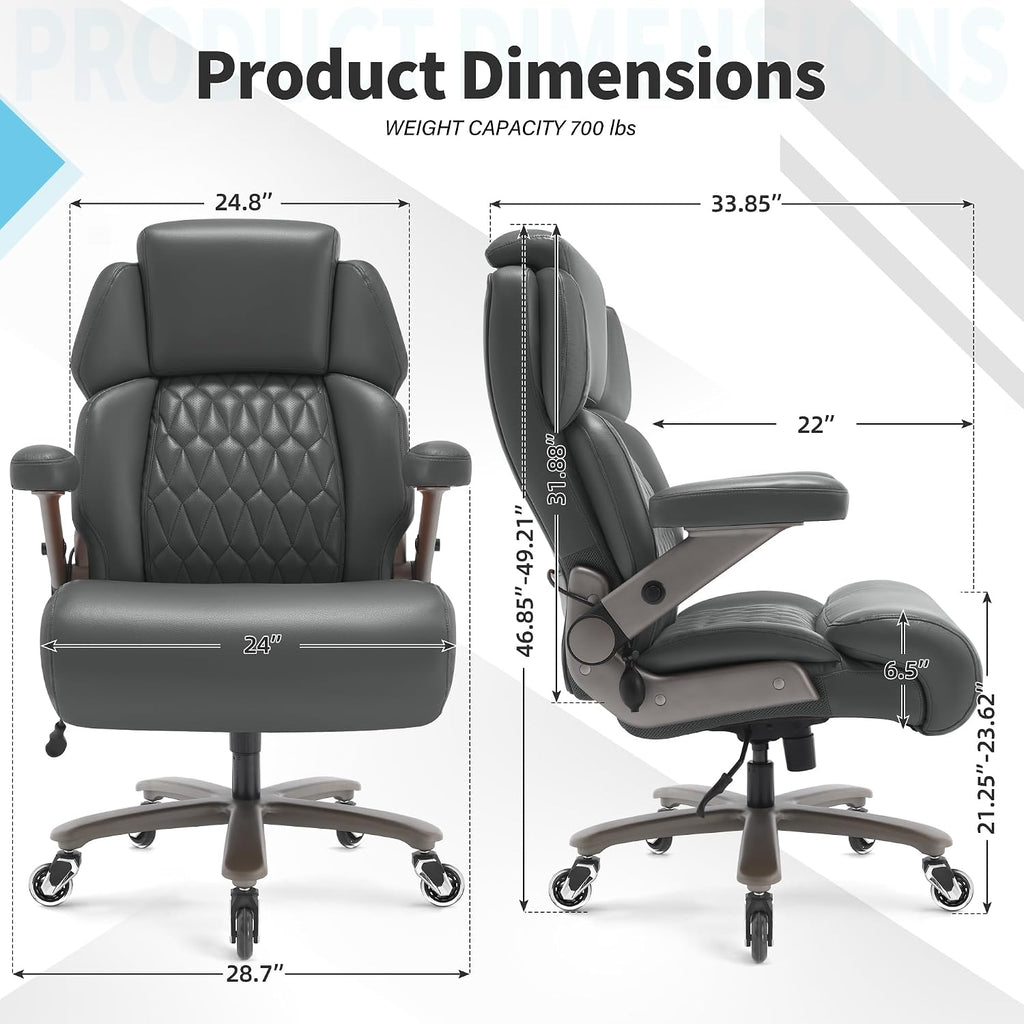 Big and Tall Office Chair 700lbs - Adjustable Headrest&Lumbar Support, 3D Flip Arms, Large Wheels &Heavy Duty Metal Base, Ergonomic High Back Computer Chair Desk Chair, Thick Padded Extra Wide Seat