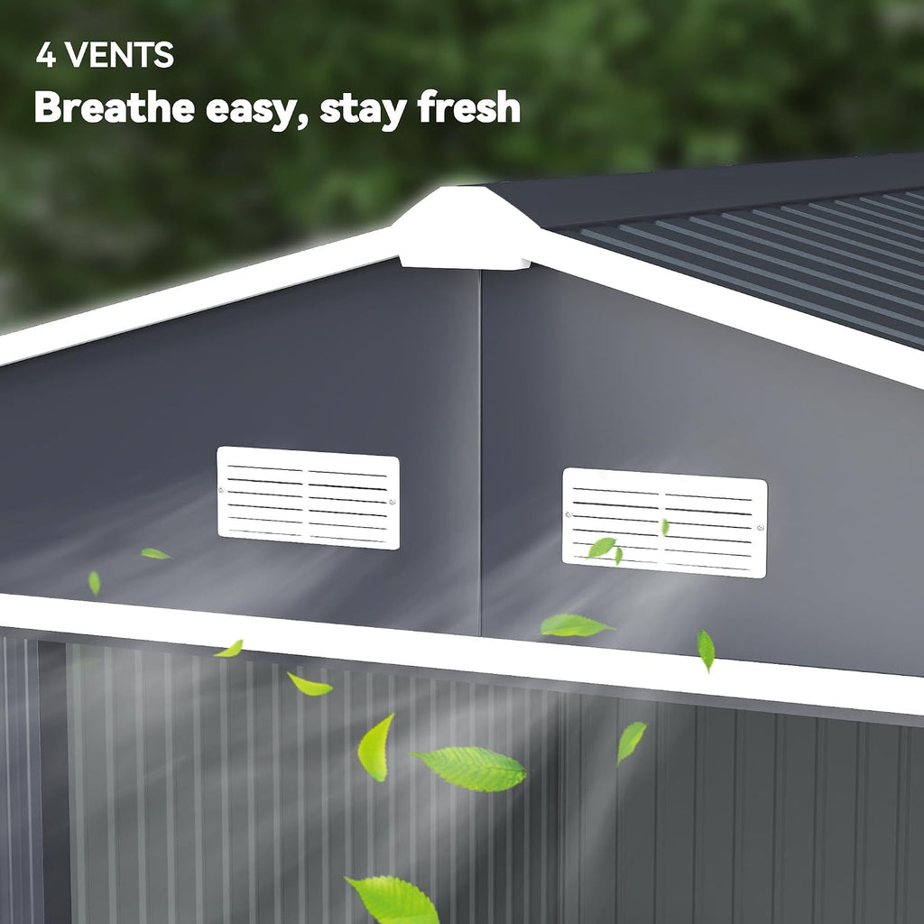 Outsunny 11' x 9' Outdoor Storage Shed, Garden Tool Metal Shed with Foundation Kit, Double Lockable Door, Air Vents and Sloping Roof, for Backyard, Patio, Lawn, Dark Gray