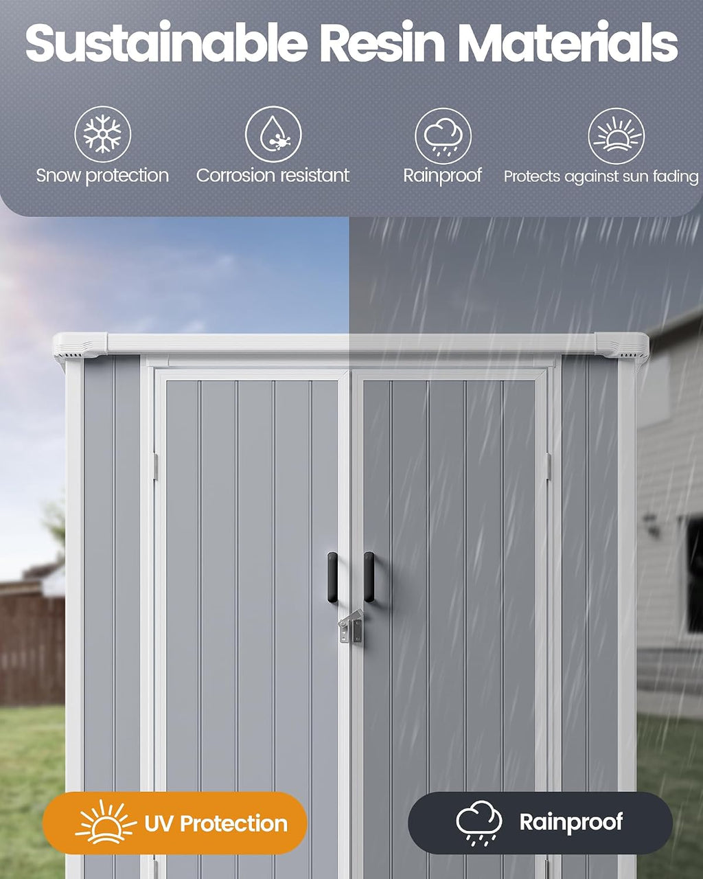 5x3 Resin Garden Sheds & Outdoor Storage on Clearance, Weather-Resistant Plastic Shed with Floor and Lockable Door for Garden Tools, Lawn Mower, Bike, Backyard Organization, Aritic Light Grey