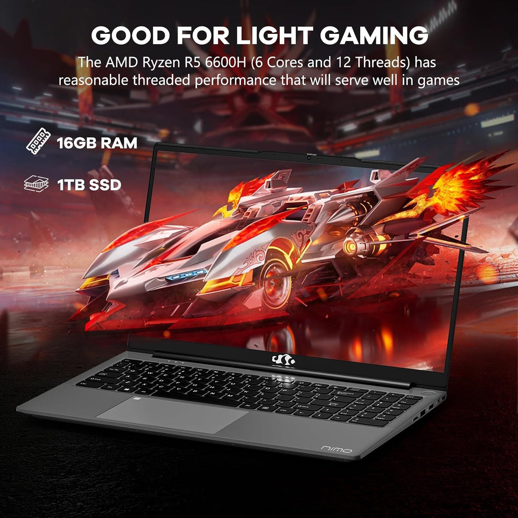 15.6 Business-gaming-Laptop, 6-Cores AMD Ryzen 5 6600H 660M 6nm GPU, 16GB DDR5 1TB SSD(Beat i7-1165G7 up to 4.5GHz)100W Type-C FHD IPS Laptop-Computer with Fingerprint Backlit Keyboard WiFi5 Win11