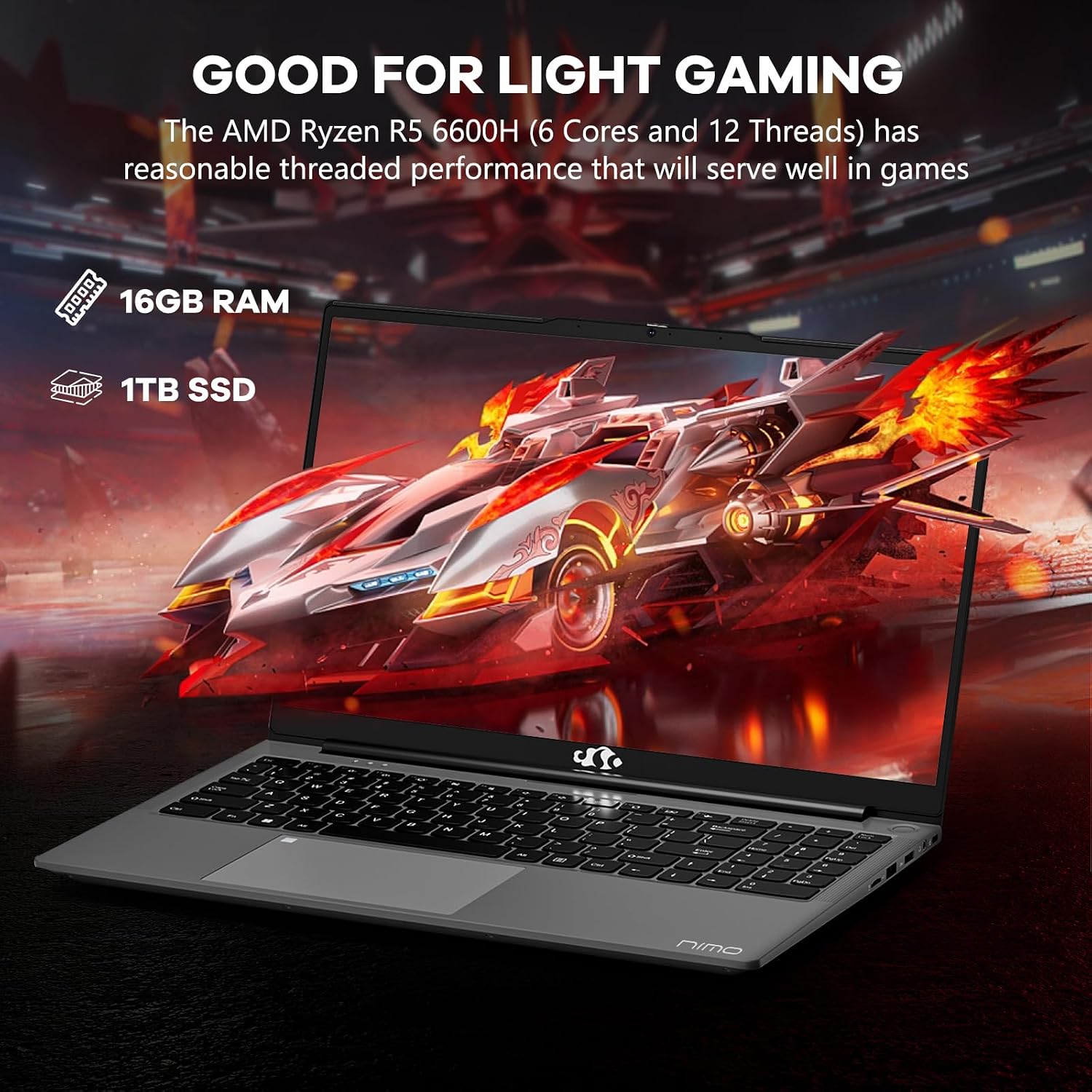 15.6 Business-gaming-Laptop, 6-Cores AMD Ryzen 5 6600H 660M 6nm GPU, 16GB DDR5 1TB SSD(Beat i7-1165G7 up to 4.5GHz)100W Type-C FHD IPS Laptop-Computer with Fingerprint Backlit Keyboard WiFi5 Win11
