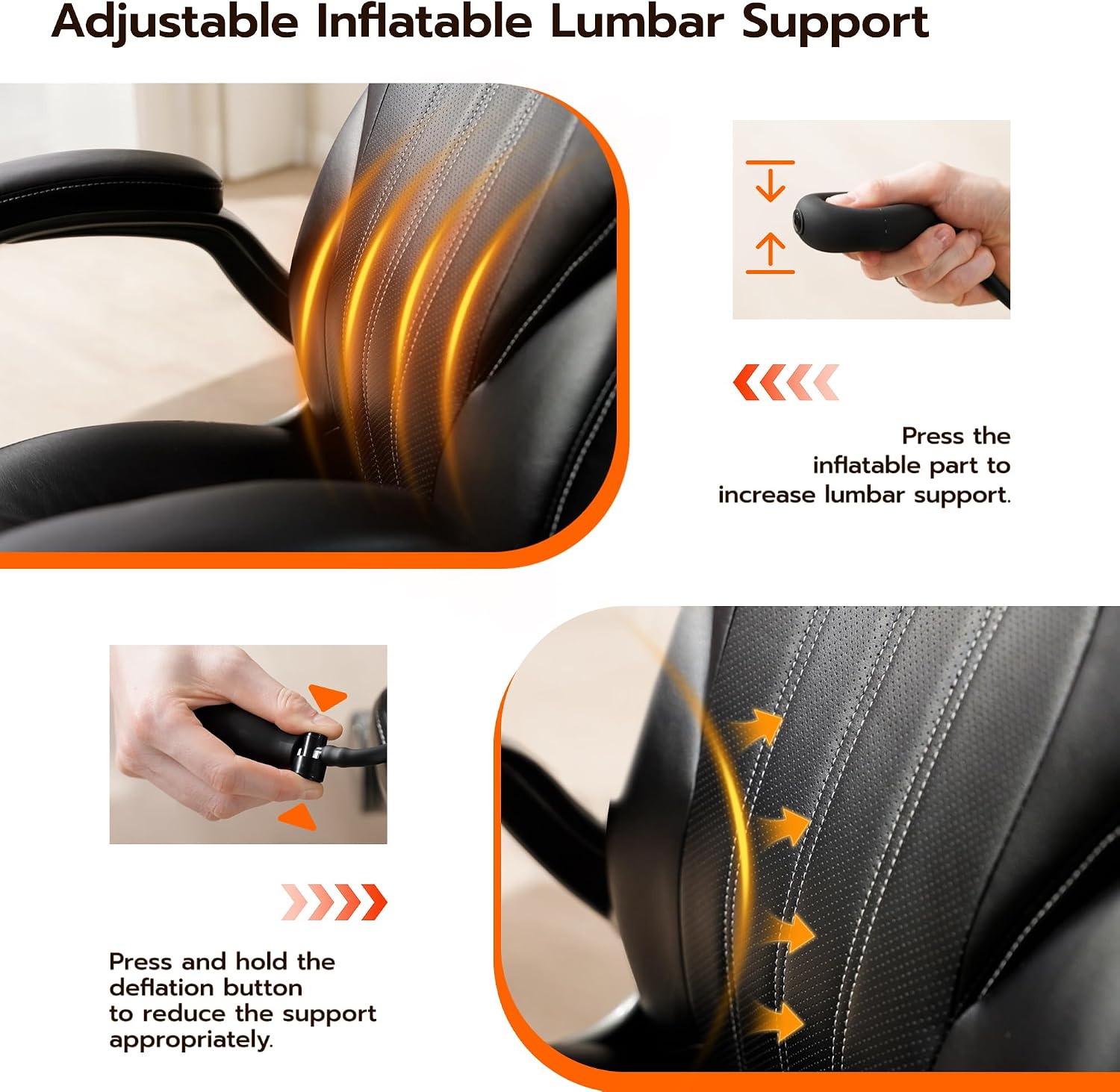 Ylzyxal Office Desk Chair, Ergonomic Computer Chair with Padded Flip-Up Arms and Adjustable Lumbar Support, PU Leather Executive Chair with Tilt Lock and 360° Swivel Rolling Wheels for Work, Study