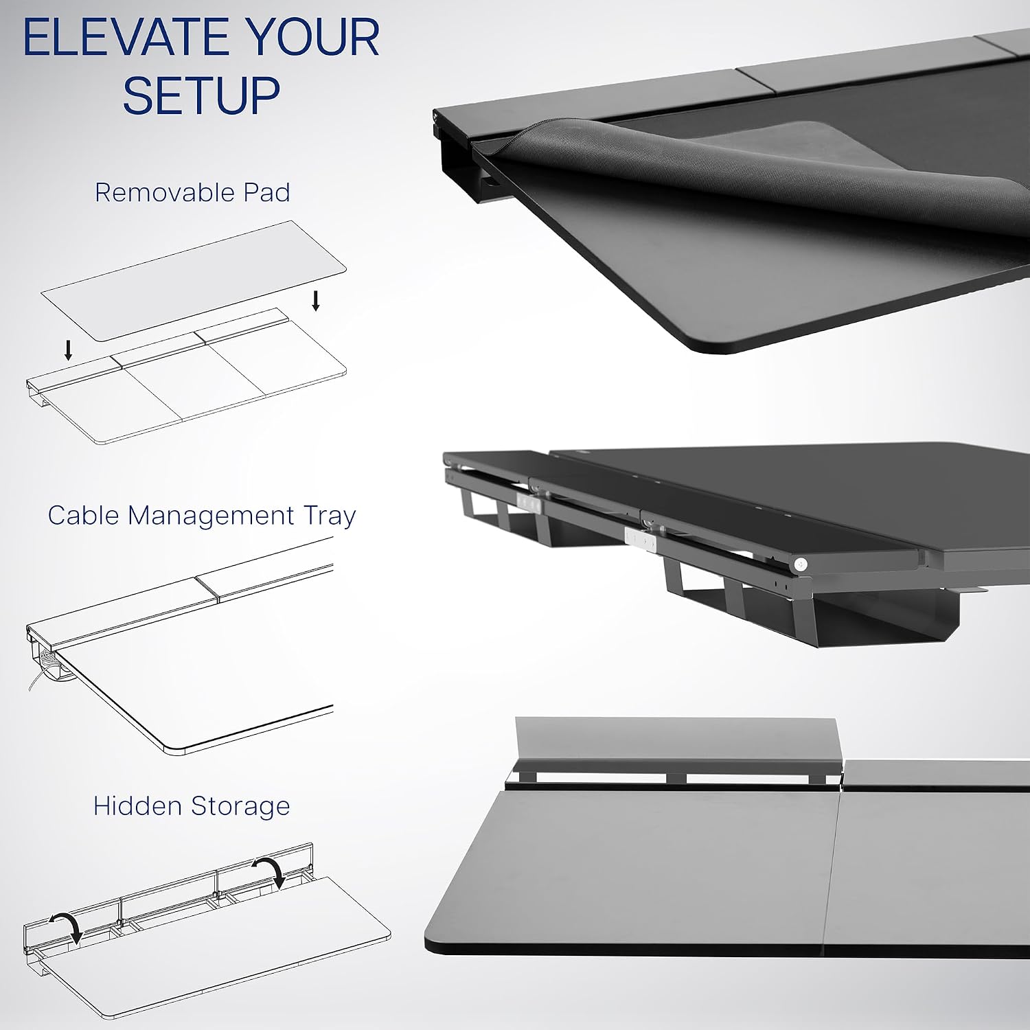 VIVO Electric 71 x 30 inch Standing Desk with Concealed Cable Trays and Full-Size Mouse Pad, Dual Motor Memory Controller Height Adjustment, Black Top Black Frame, DESK-KIT-E2B-P3B-71