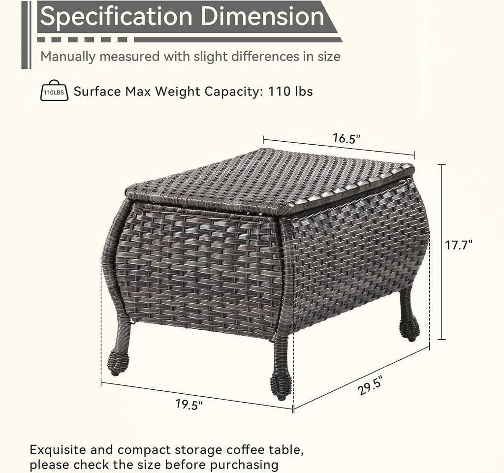 Outdoor Storage Table Patio Coffee Table All Weather Wicker Side Table with Storage Room Rattan Furniture for Toys and Garden Tools