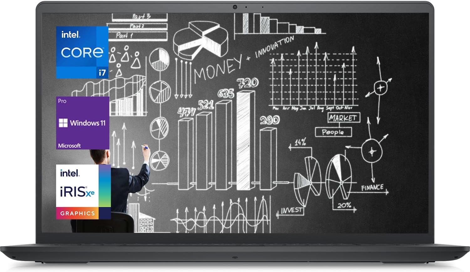 Dell Business Inspiron 3520 15.6' Laptop, Intel Core i7-1255U Processor, 64GB RAM, 2TB SSD, Webcam, HDMI, SD-Card Slot, Wi-Fi 6, Windows 11 Pro, Black