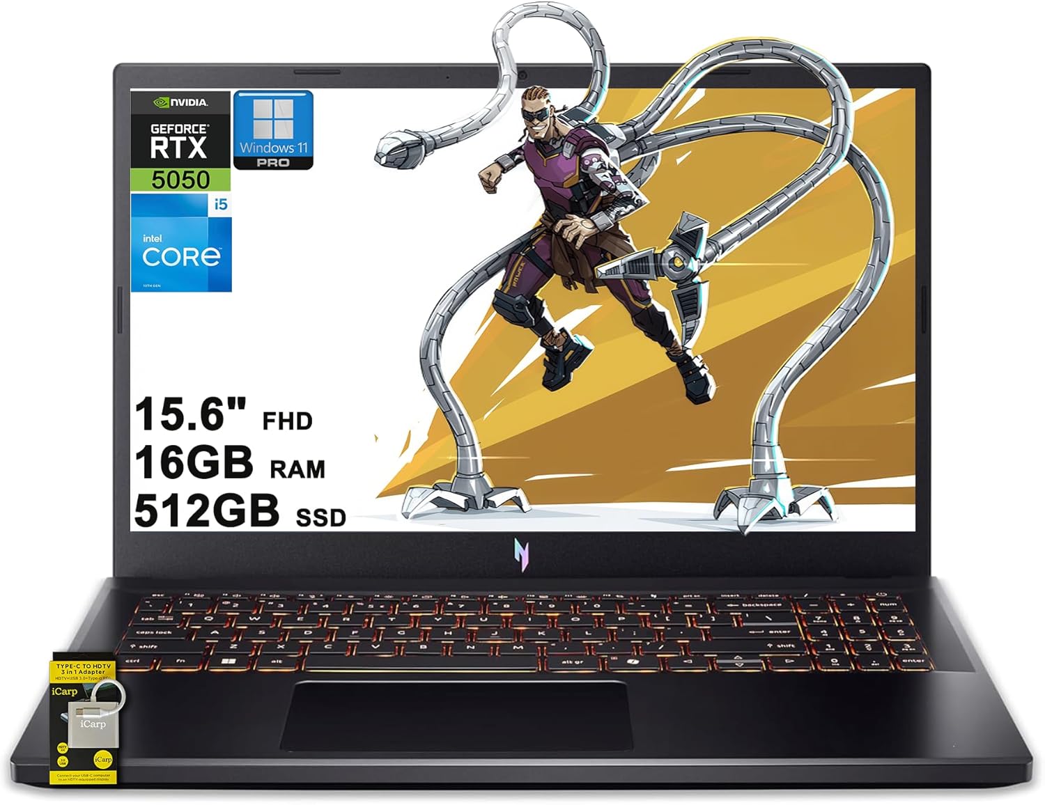 Acer Nitro V 15 Gaming Laptop 15.6' FHD IPS 165Hz Intel 8-core i5-13420H 16GB RAM 512GB SSD GeForce RTX 5050 DLSS4 (Up to 440 AI Tops) Backlit Thunderbolt Wi-Fi6 Win11Pro ICP Hub
