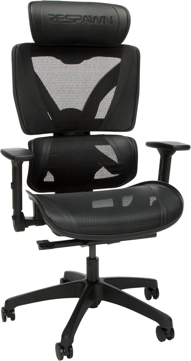 Respawn Specter Ergonomic Office Chair with Lumbar Support, Headrest, Adjustable Arms - Comfy Breathable Mesh Computer Desk Seat for Home Office, High Back Reclining Gaming Chairs for Adults - Black