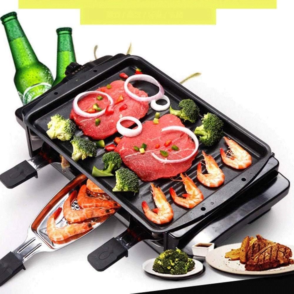 Barbecue Grill Double Electric Grill -Electric Indoor Searing Grill Removable Easy-to-Clean Nonstick Plate, 6-Serving, Extra-Large Drip Tray, Stainless Steel