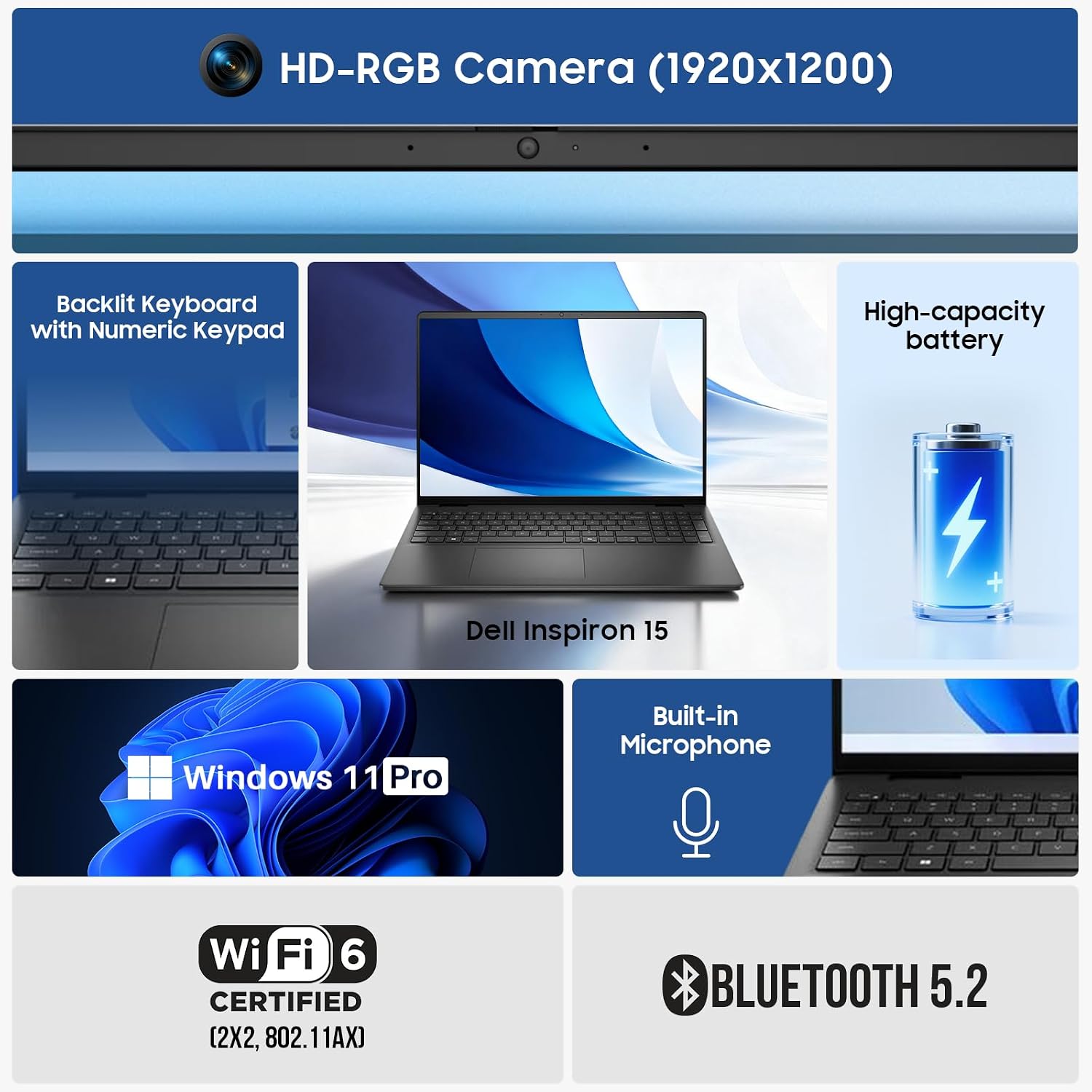 Dell Inspiron 16 Touchscreen Laptop, Intel 10-Core 7 150U (Up to 5.4 GHz), 32GB DDR5, 1TB SSD, 16'' FHD+ 300 Nits Display, Backlit Keyboard, Copilot AI, Windows 11 Pro, Wi-Fi 6, for Business Student
