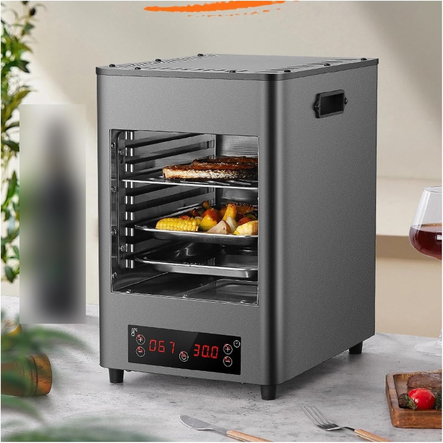 1700W Electric Steak Grill | Indoor Commercial Automatic Steak Grill | with Adjustable time and Temperature | can Grill Beef, Chicken, and Vegetables | for Meat Lovers Grey