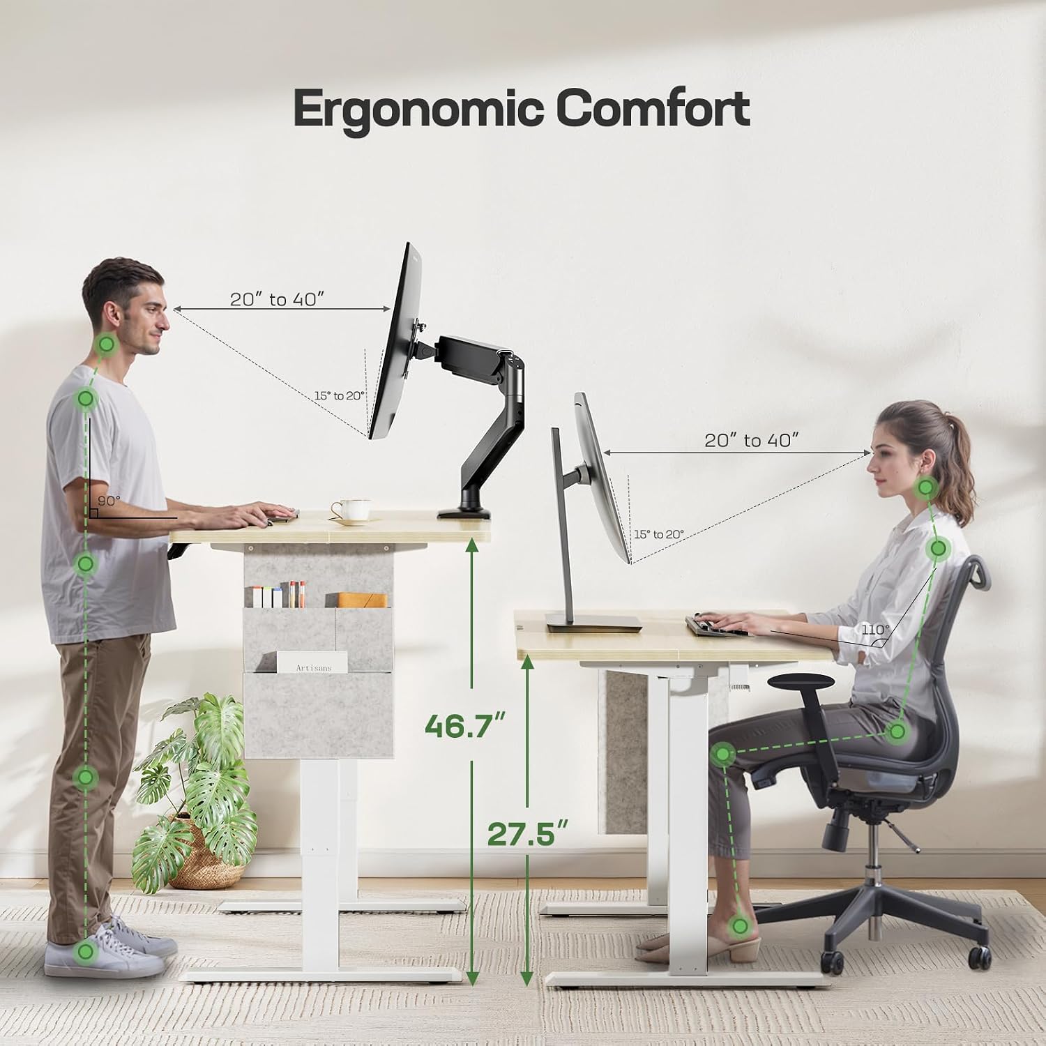 Marsail Electric Standing Desk, 40x24 Inch Adjustable Height Home Office Gaming Desk with 4 Memory Presets, Storage Bag, Stand-Up Desk for Computer Workstations. Headphone Hook,Cable Organizer