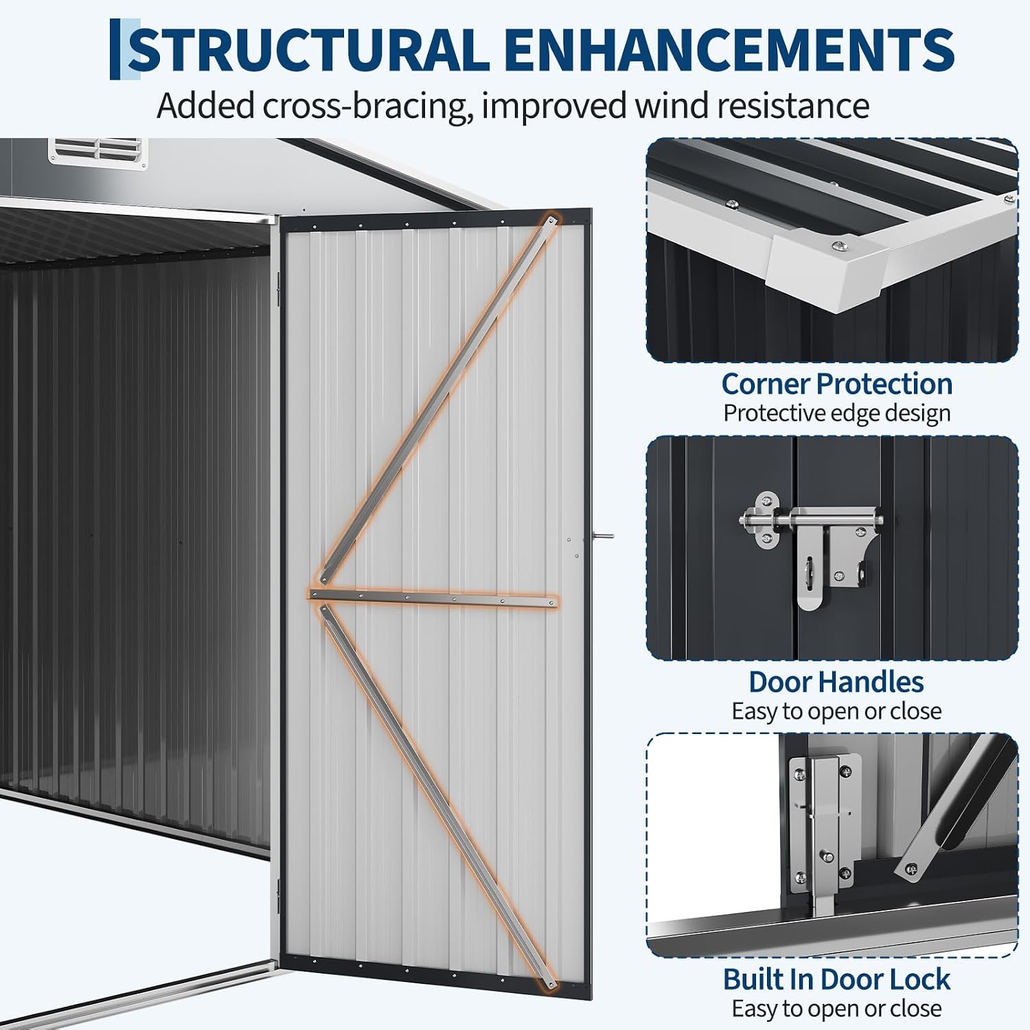 GarveeLife 12 X 10 ft Outdoor Storage Shed, Metal Garden Sheds & Outdoor Storage with Updated Frame Structure, Backyard Garden Terrace Tool Shed for Backyard, Lawn, Patio, Bike Storage, Gray