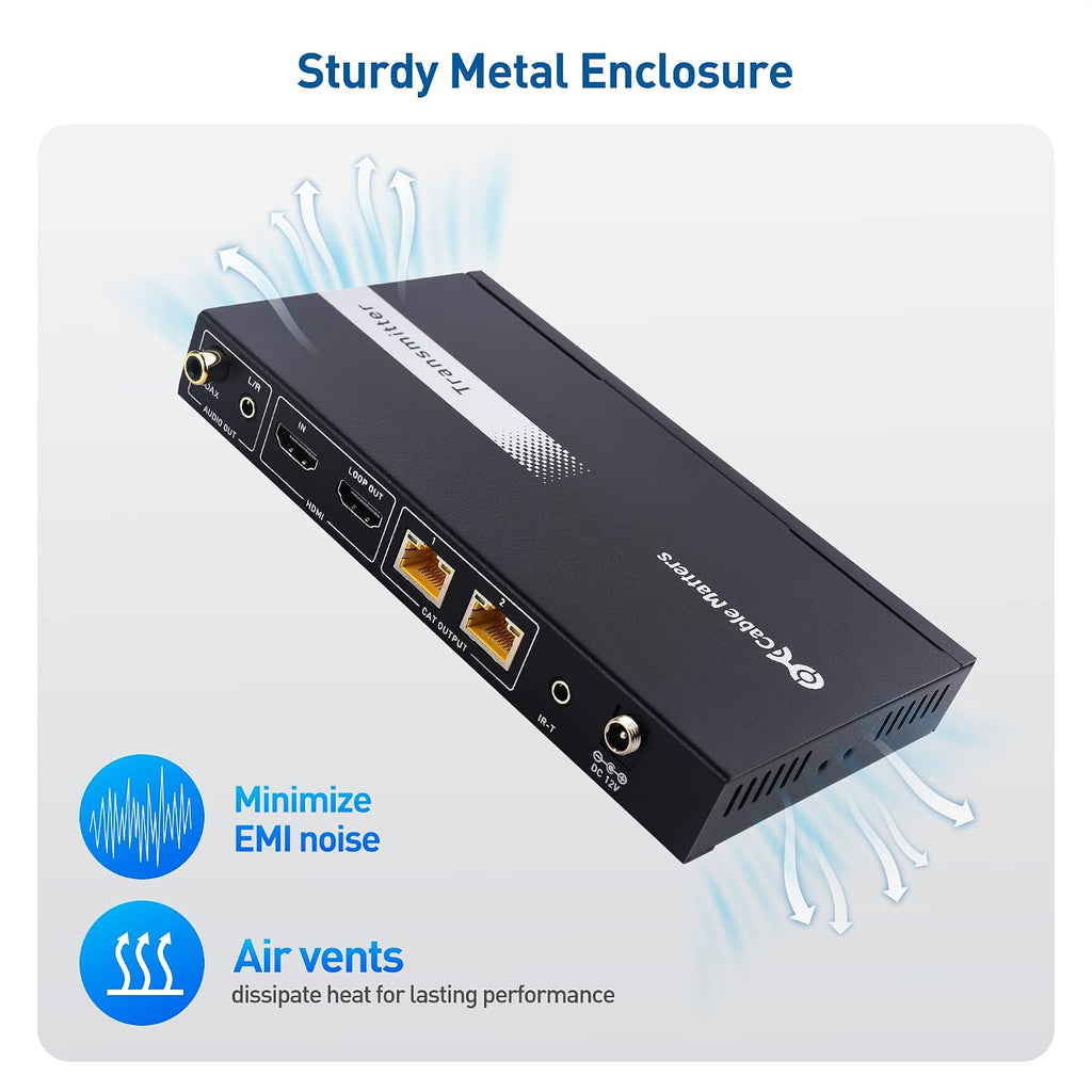 Cable Matters 4K@60Hz 4K HDMI Extender Splitter 1x2 with Local Loopout, IR Extension, and Dual Remote Display Support - Extends 4K@60Hz Video up to 115ft, 1080P@60Hz Video to 197ft