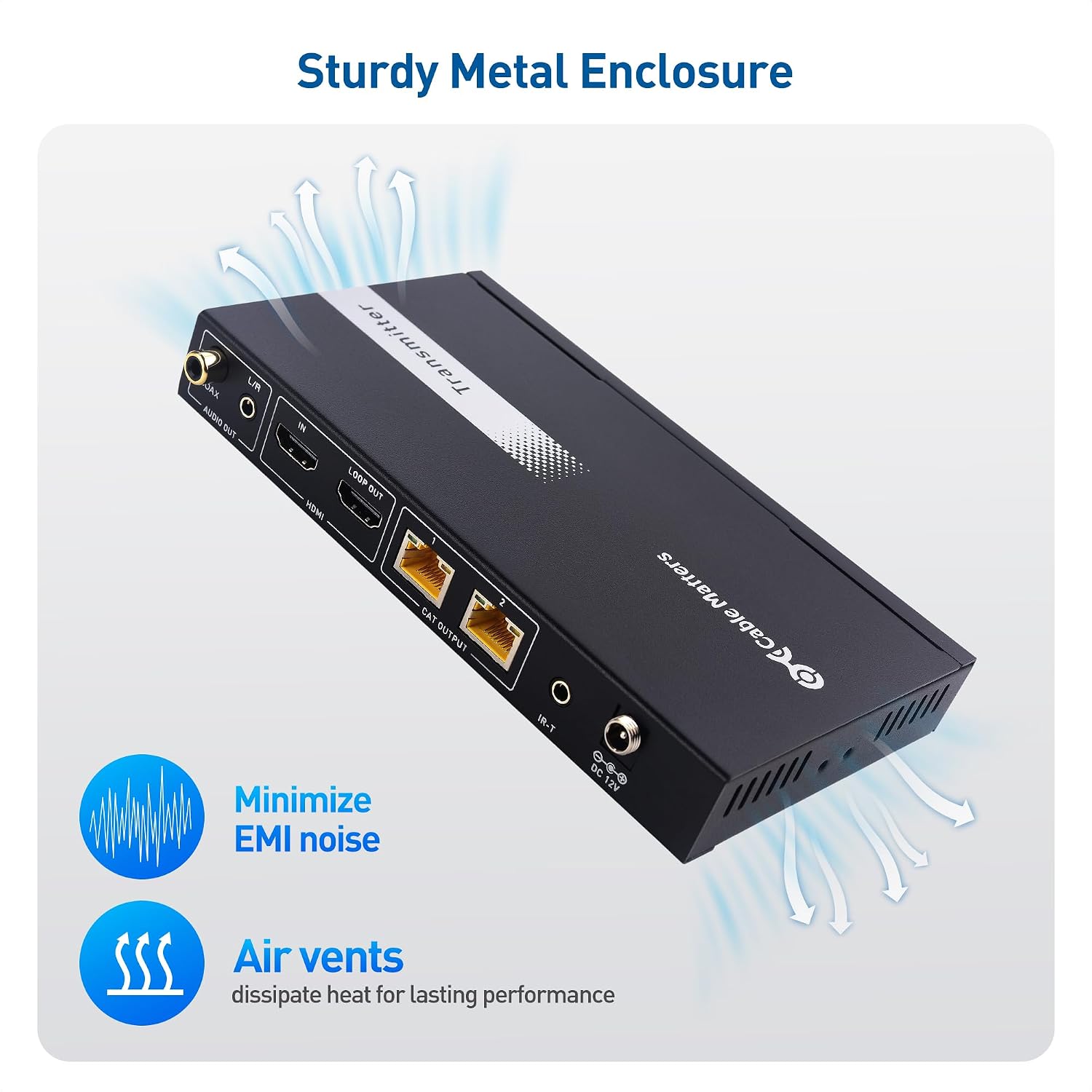 Cable Matters 4K@60Hz 4K HDMI Extender Splitter 1x2 with Local Loopout, IR Extension, and Dual Remote Display Support - Extends 4K@60Hz Video up to 115ft, 1080P@60Hz Video to 197ft