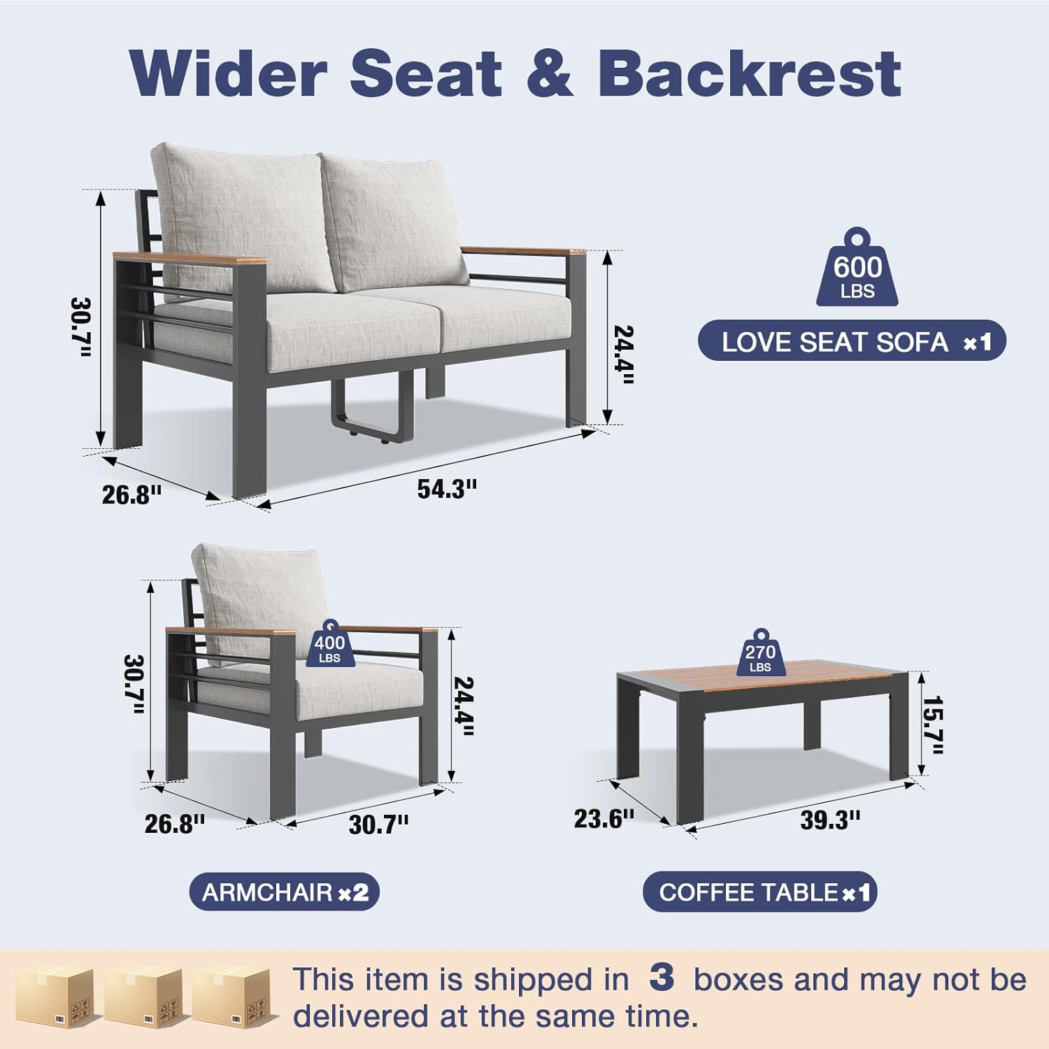 Aoxun Aluminum Patio Furniture Set with Umbrella 4 Seats, Oversized Outdoor Sectional with Washable Thick Cushions, Coffee Table and Waterproof Cover, Patio Conversation Sets for Porch, Balcony, Deck