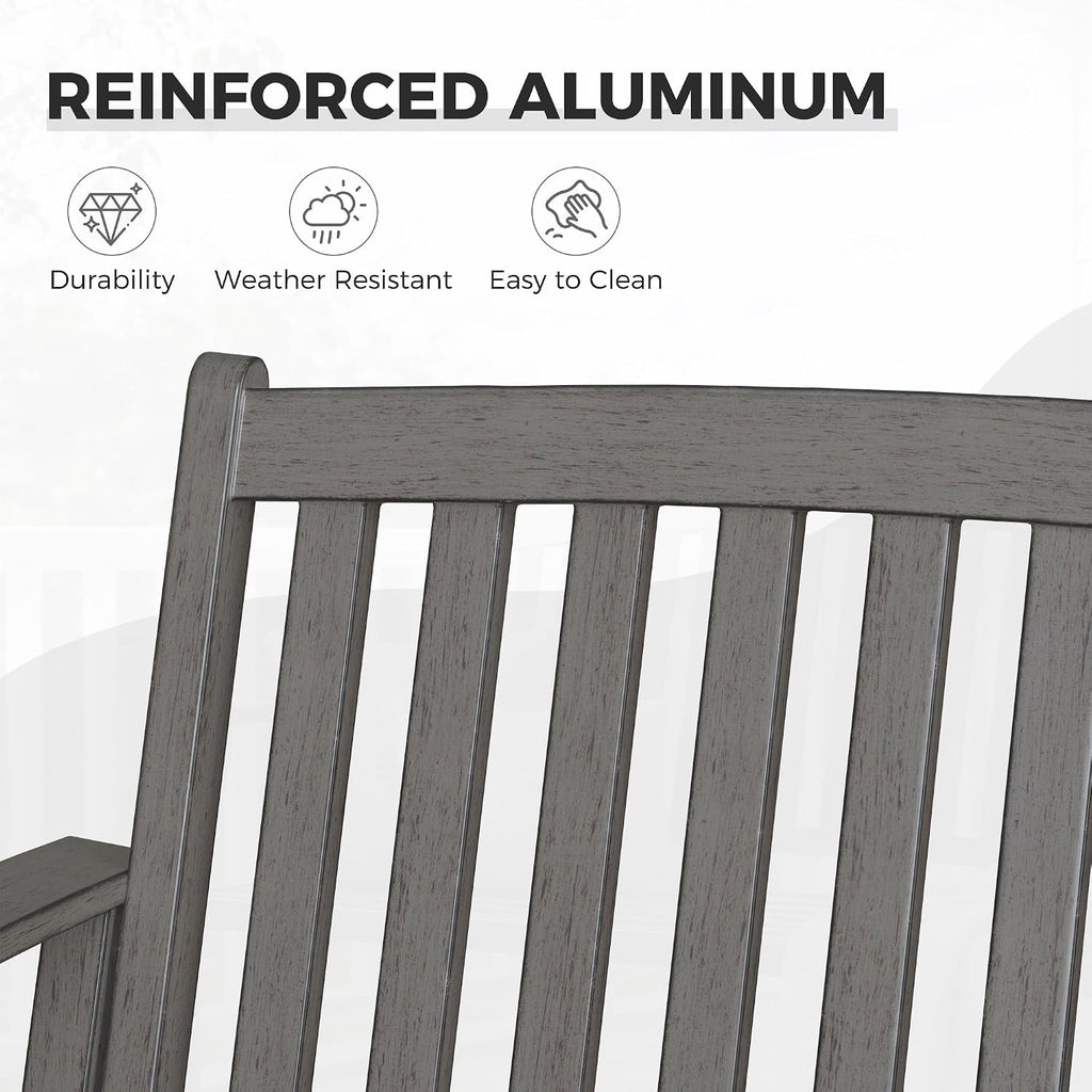 Grand patio Farmhouse Outdoor Bench, Garden Benches with Anti-Rust Aluminum, Faux Wood Grain Finish Frame Patio Bench for Front Porch, Weathered Gray
