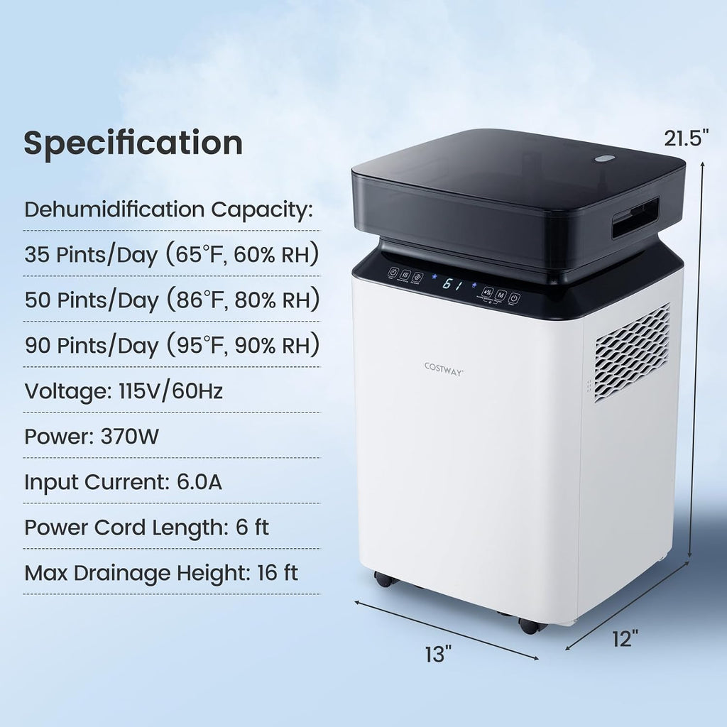 6000 Sq.Ft Dehumidifier for Basement and Home, 90 Pint Dehumidifier with Drain Hose, Pump, 2.2 Gal Water Tank & Child Lock, 24H Timer & Energy Efficient, Ideal for Large Room (6000 Sq.Ft)