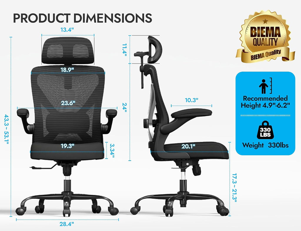 Ergonomic Office Chair - X-Shaped Computer Desk Chair Comfy, Gaming Chair, Office Chair with Lumbar Support, Mesh Office Chairs with Headrests, Desk Chair for Long Hours, Black Silver, Pack of 5