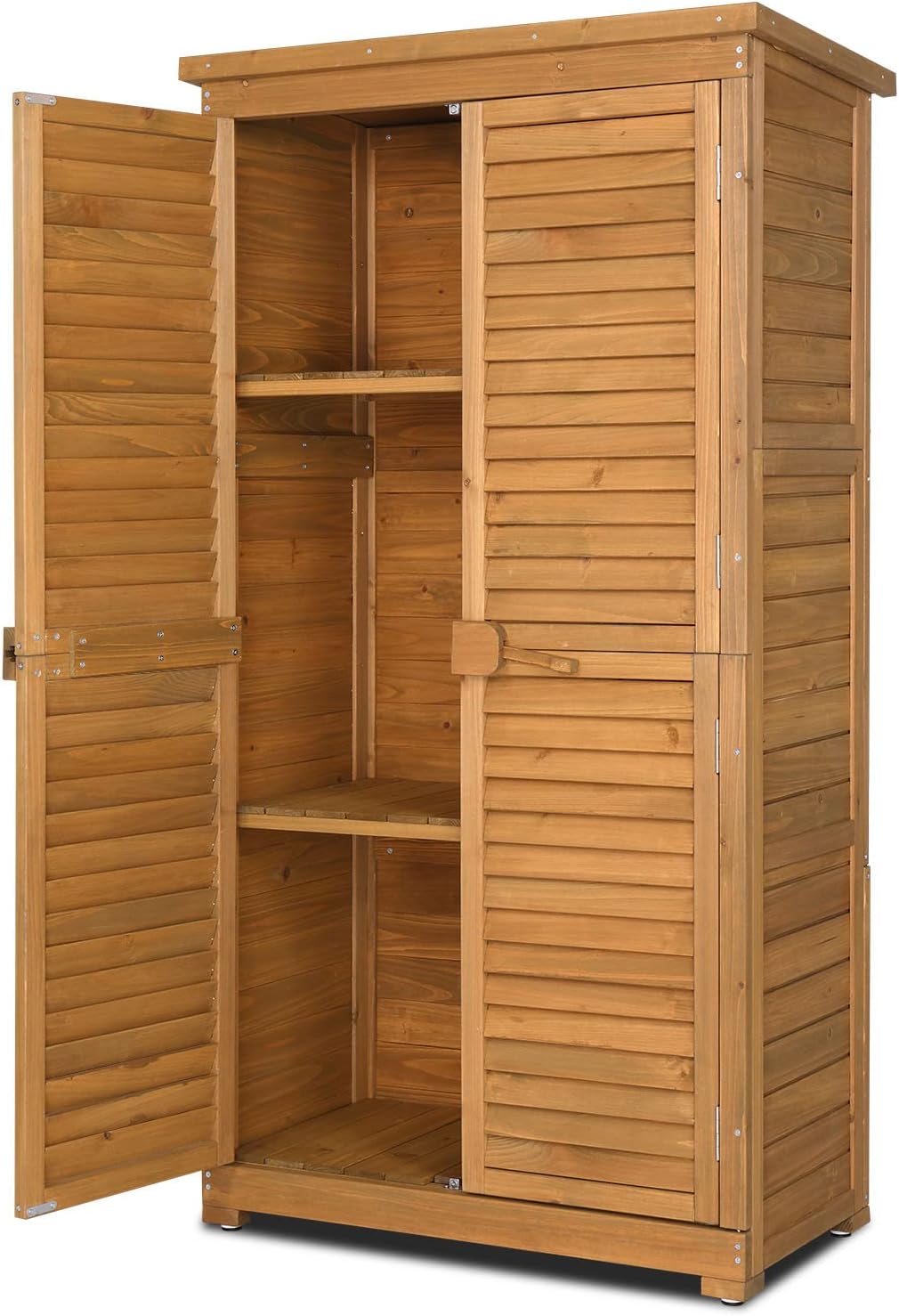 VINGLI Wood Outdoor Storage Shed, Lockable Garden Tool Shed with Waterproof Roof, 3 Customizable Shelves for Yard, Patio & Porch