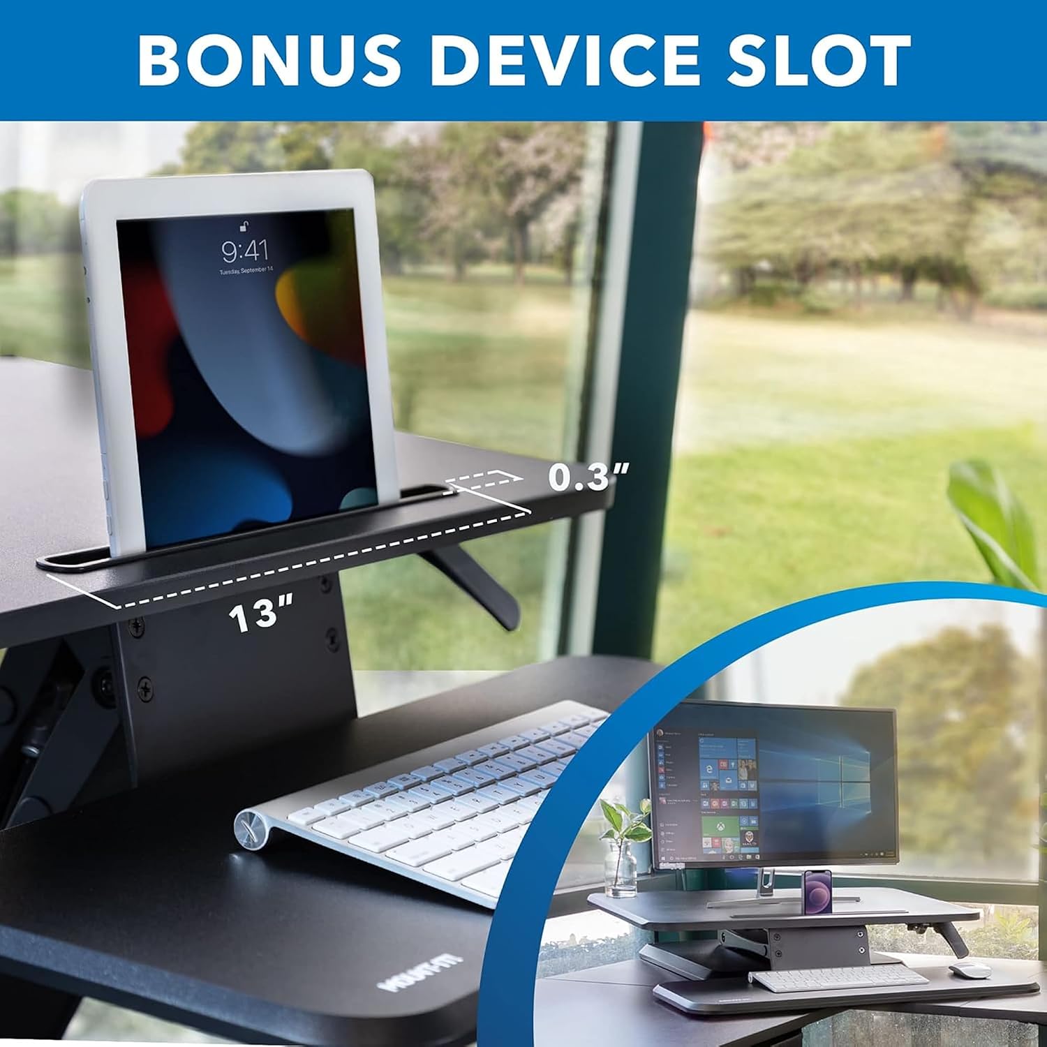 Mount-It! Standing Desk Converter, Compact 25' Sit Stand Desk Riser with Gas Spring Lift, Adjustable Height Desktop Riser for Laptop, Monitor, and Keyboard, Small Home Office Desk Converter
