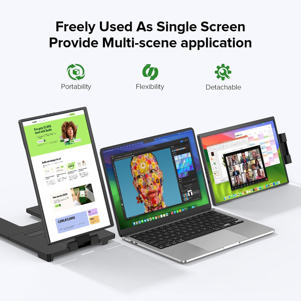 UPERFECT Laptop Screen Extender, 2K 14' 360° Patented Unique Swivel Hinge Triple Monitor, 2240x1400 QHD IPS Portable Dual Monitor for 13.3'-17.3'' Laptops, Plug & Play with Mac, Wins, Android