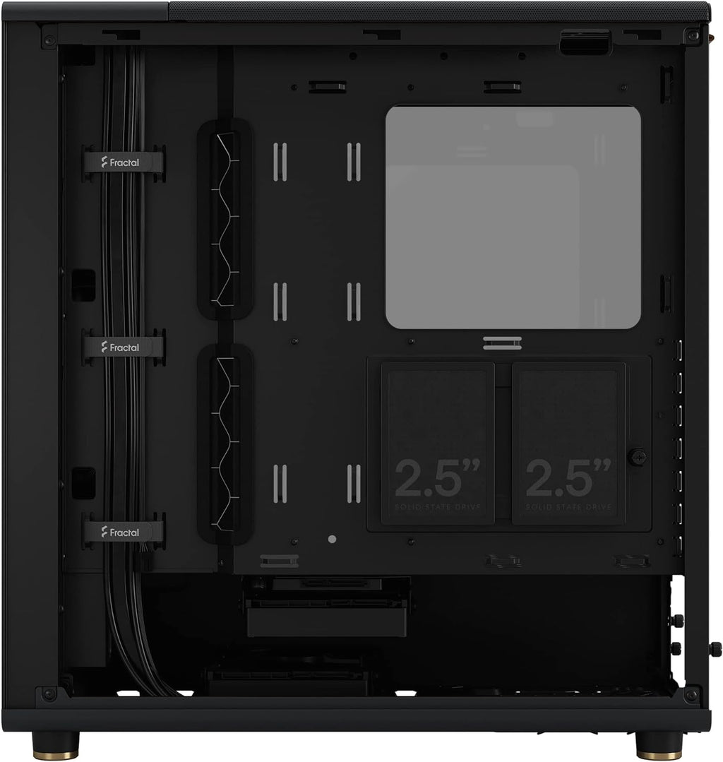 Fractal Design North Charcoal Black Tempered Glass Dark - Genuine Walnut Wood Front - Glass Side Panel - Two 140mm Aspect PWM Fans Included - Type C USB - ATX Airflow Mid Tower PC Gaming Case