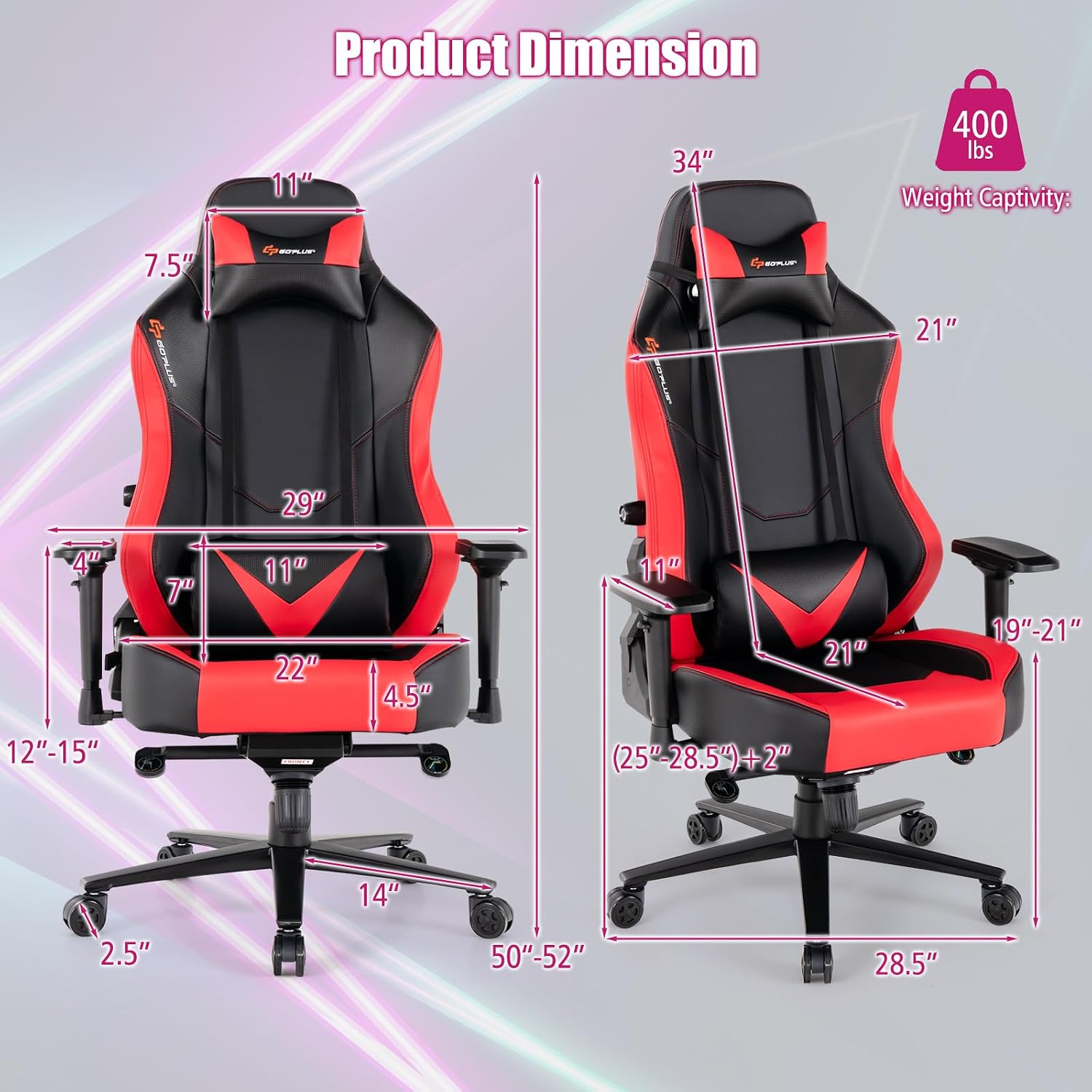 Goplus Gaming Chair, 360° Swivel Computer Chair with Casters, Multi-Angle Reclining, Tension Control, 4D Armrest, Headrest, Gas Lift, Height Adjustable Game Chair for Office, Bedroom, Red