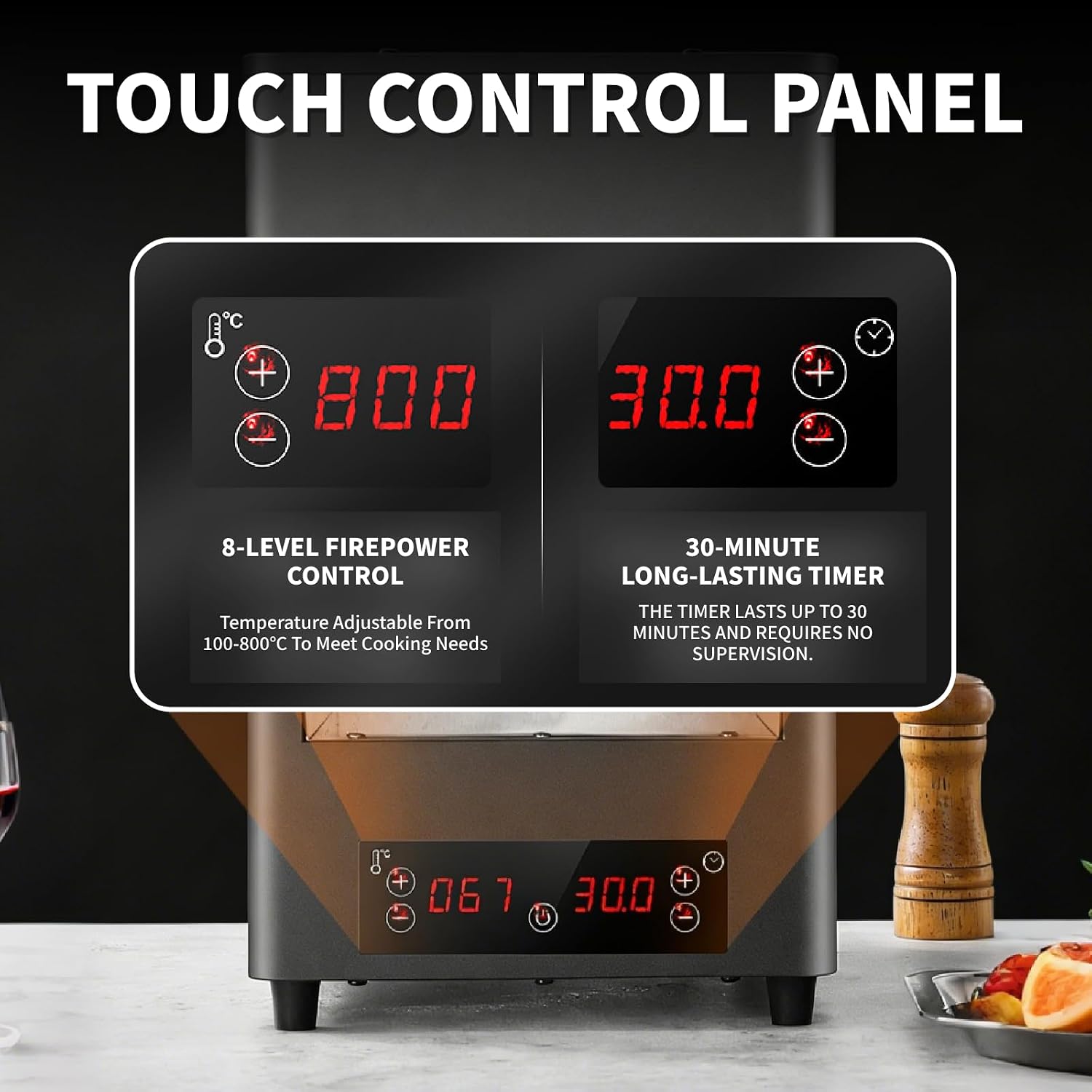 1700W Indoor Electric Steak Grill, 8-Layer Portable countertop Oven, 30-Minute Timer, 8 Temperature Settings, can Grill Beef, Chicken, and Vegetables Grey