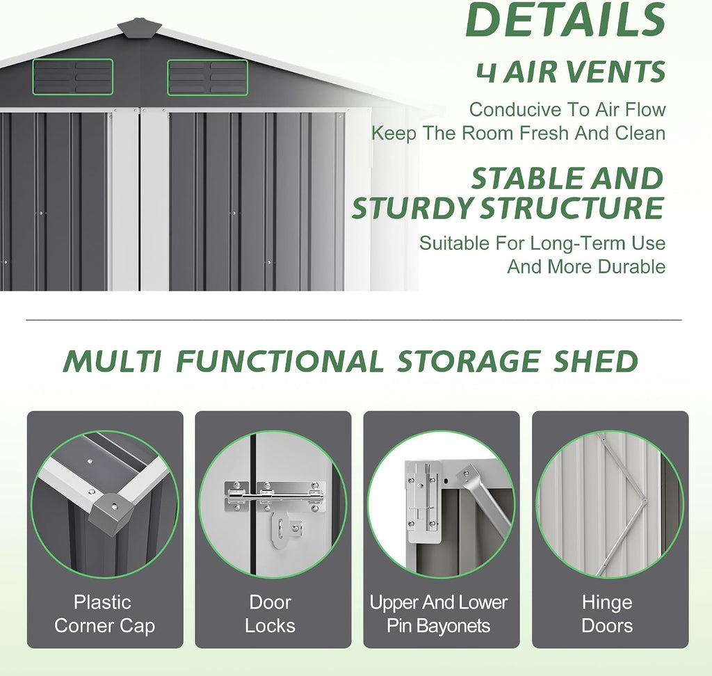 Outdoor Storage Shed 6 X 4ft Metal Utility Tool Sheds with Floor Frame, Steel Garden Shed for Backyard Patio Lawn