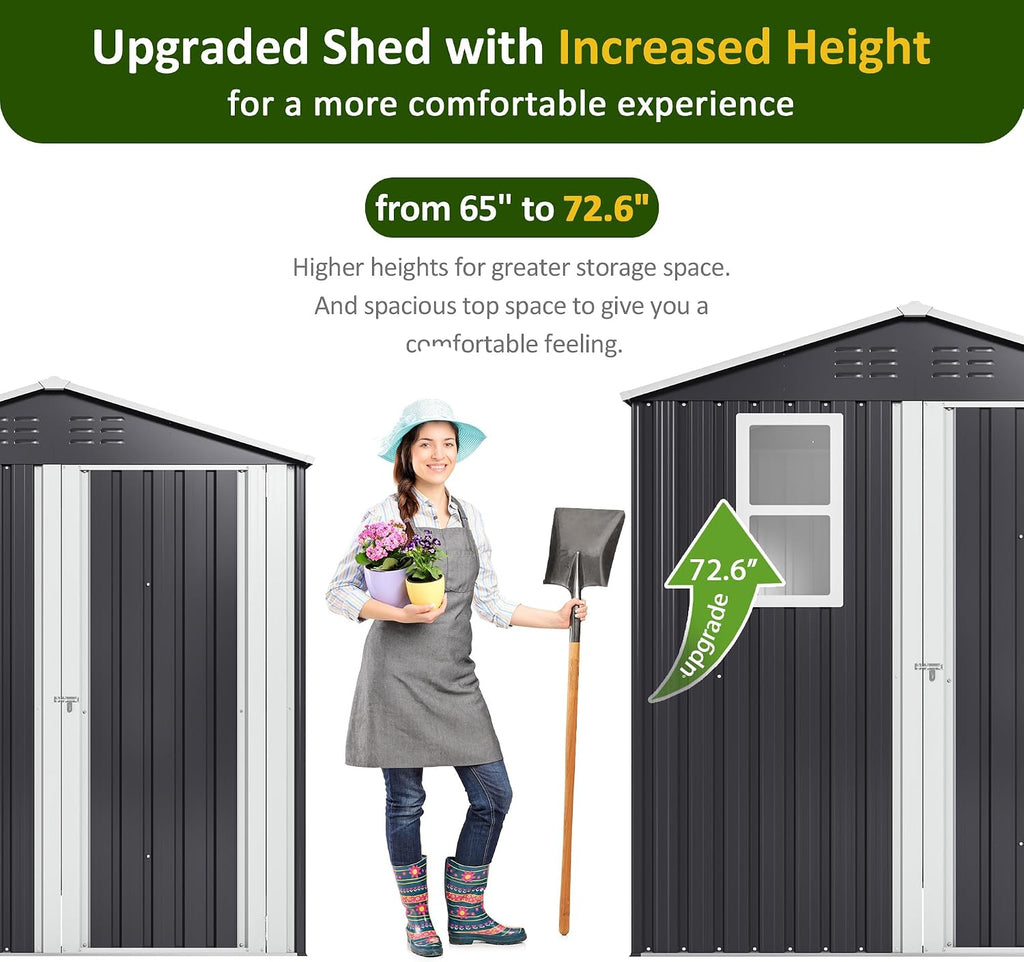5.9x4 FT Outdoor Storage Shed, Metal Garden Tool Shed with Updated Frame Structure, Lockable Doors and Windows, Ideal for Backyard Garden Patio Lawn, Grey