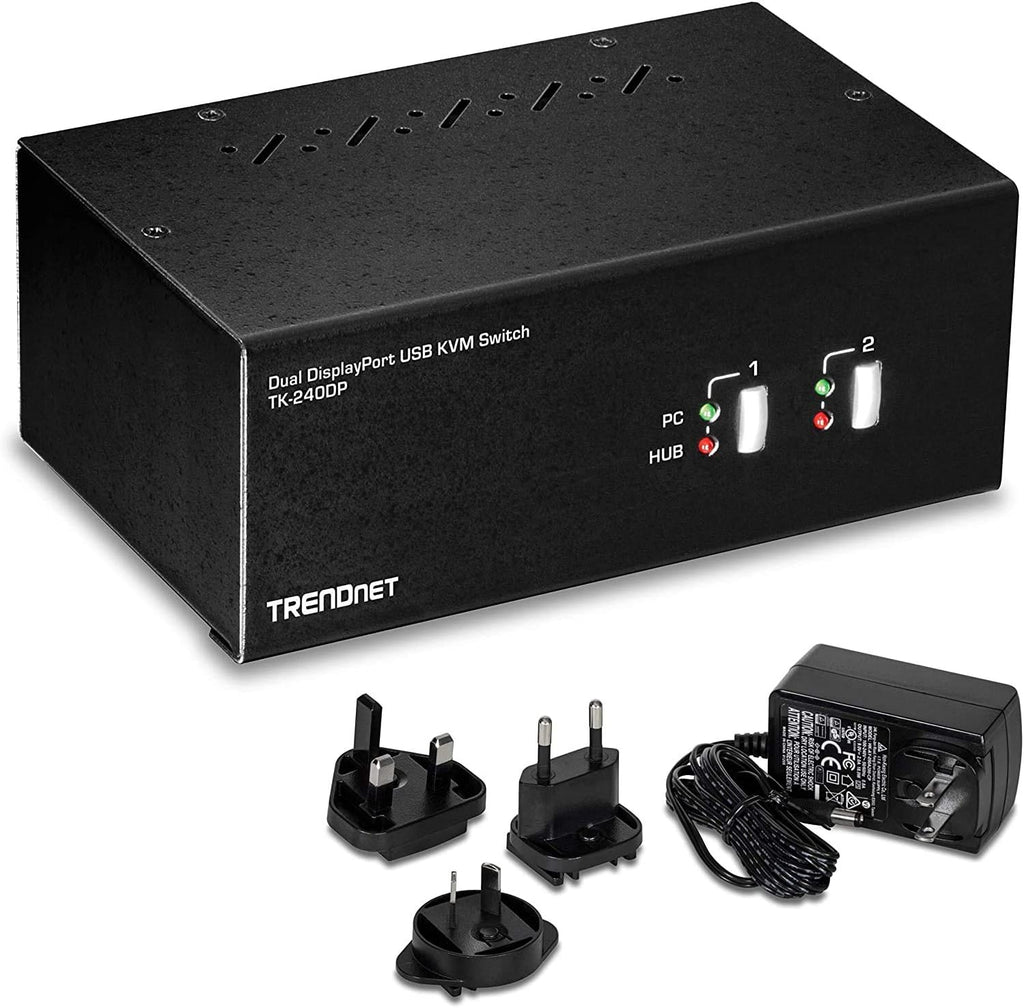 TRENDnet 2-Port Dual Monitor DisplayPort KVM Switch with Audio, 2-Port USB 2.0 Hub, 4K UHD Resolutions Up to 3840 X 2160, TK-240DP (Renewed)