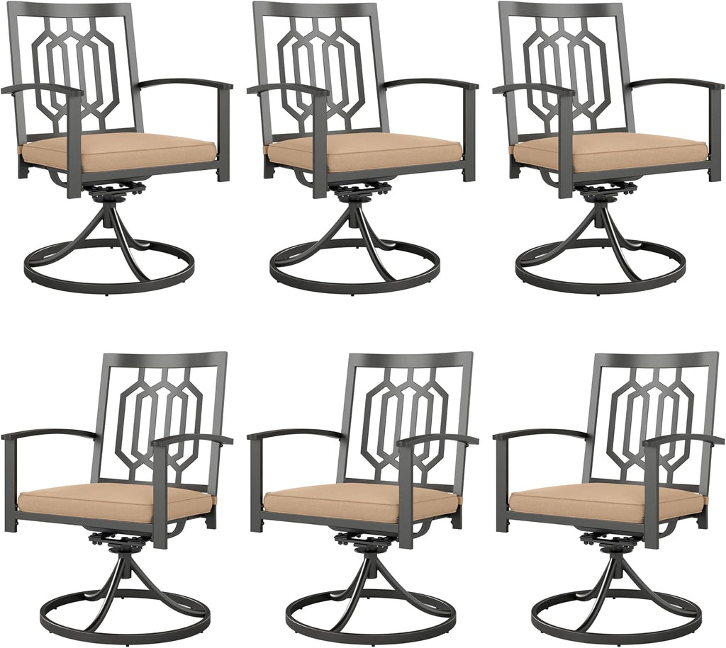 PHI VILLA Outdoor Metal Swivel Chairs Set of 6 Patio Dining Rocker Chair with Cushion Furniture Set for Garden Backyard Bistro, Black