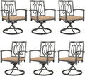 PHI VILLA Outdoor Metal Swivel Chairs Set of 6 Patio Dining Rocker Chair with Cushion Furniture Set for Garden Backyard Bistro, Black