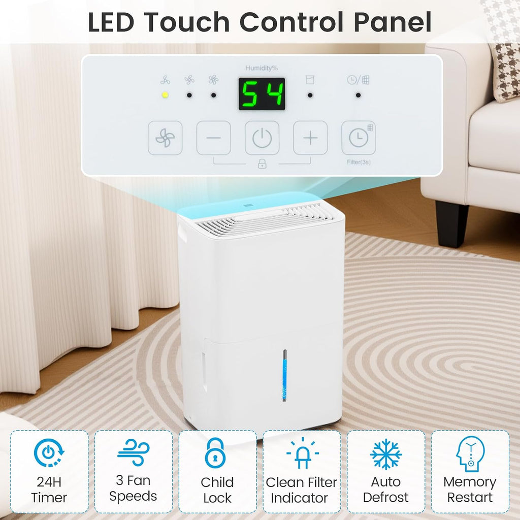 DORTALA 94.5 Pints Dehumidifier for 6000 Sq.Ft Large Rooms, Basement, Bathroom, Home Dehumidifier with Drain Hose, 2 Modes, 24H Timer, 1.4 Gal Water Tank, Auto Defrost, White