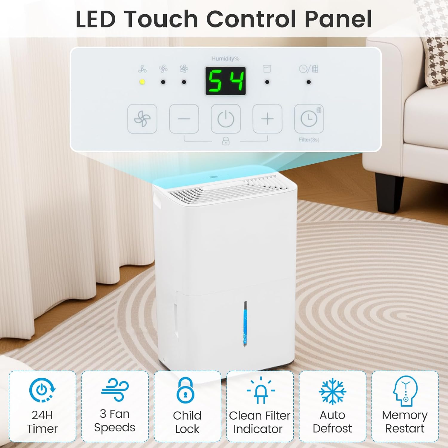 DORTALA 94.5 Pints Dehumidifier for 6000 Sq.Ft Large Rooms, Basement, Bathroom, Home Dehumidifier with Drain Hose, 2 Modes, 24H Timer, 1.4 Gal Water Tank, Auto Defrost, White