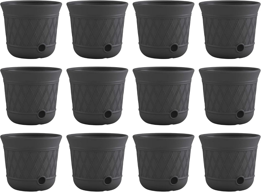 Suncast 12 Pack 14' x 12' Round Resin Decorative Weatherproof Outdoor Hideaway Standard Garden Hose Storage Pot with Drainage Holes, Gray