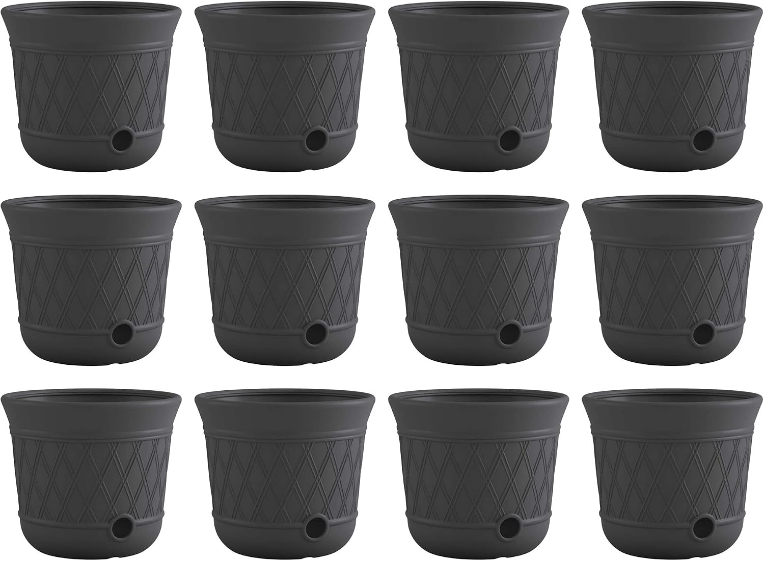 Suncast 12 Pack 14' x 12' Round Resin Decorative Weatherproof Outdoor Hideaway Standard Garden Hose Storage Pot with Drainage Holes, Gray