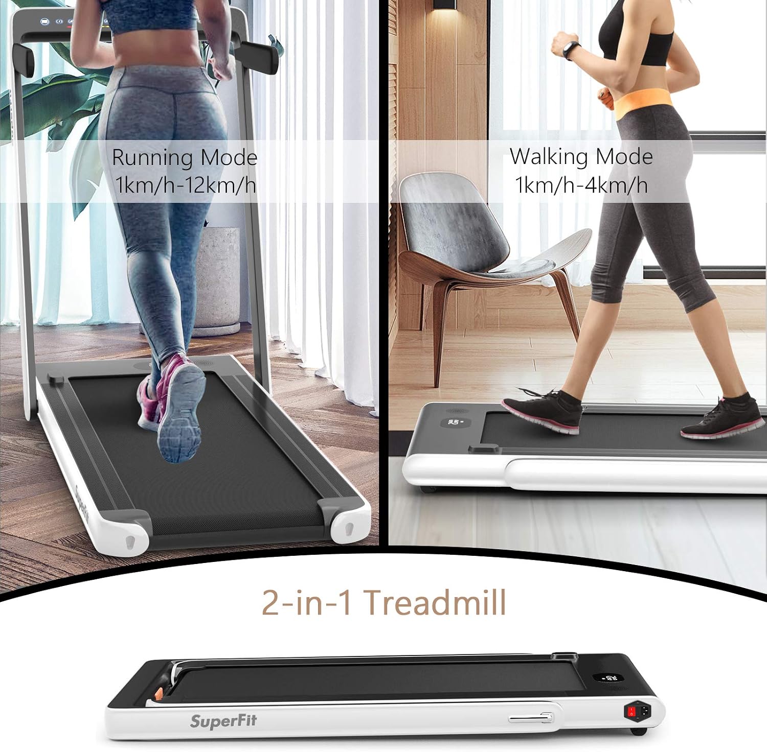Goplus 2 in 1 Folding Treadmill with Dual Display, 2.25HP Superfit Under Desk Electric Pad Treadmill, Installation-Free, Blue Tooth Speaker, APP Control, Remote Control, Walking Jogging for Home