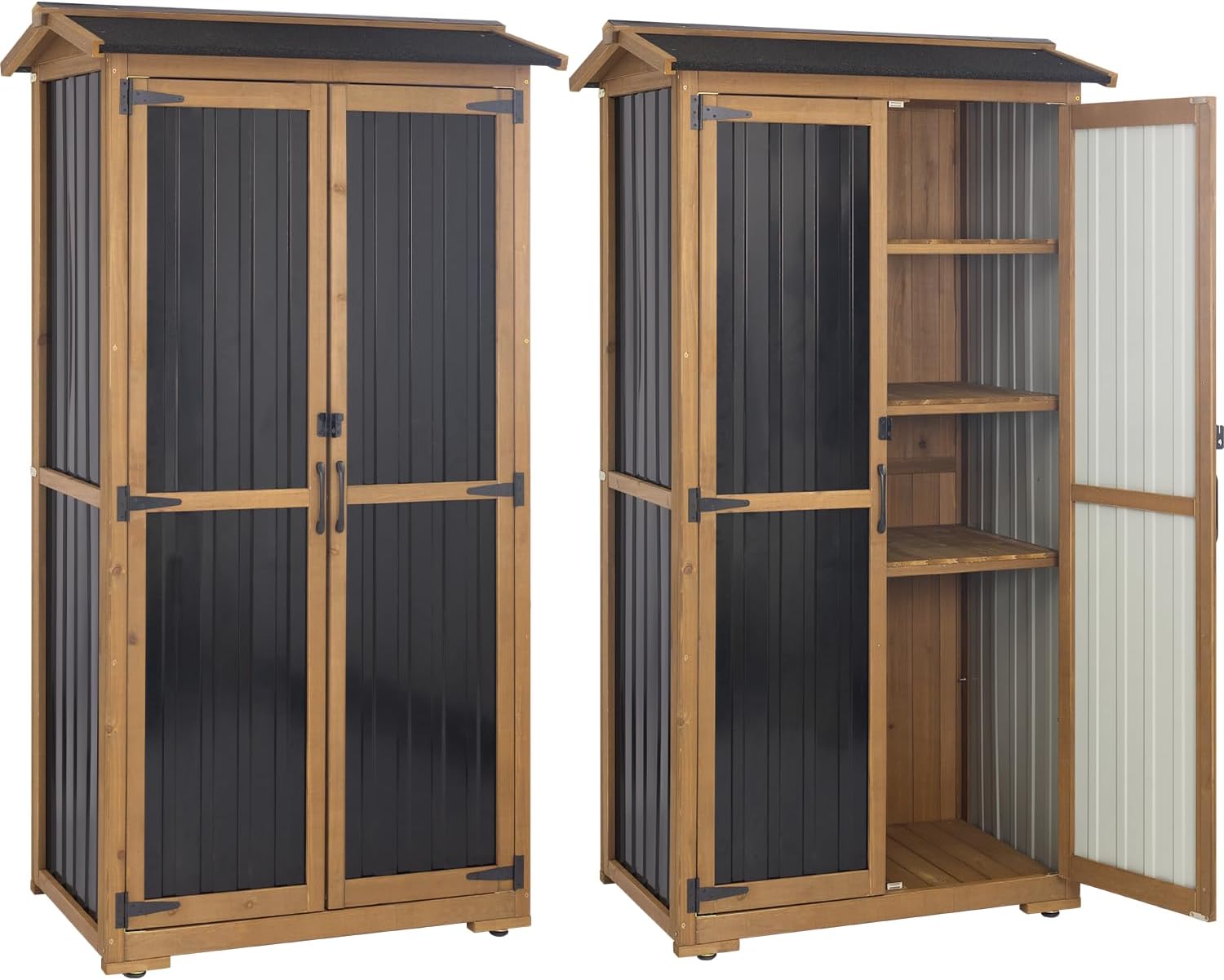 Storage Cabinet Outdoor Garage Cabinets with 3 Adjustable Shelves, Lockable Door, Wood & Metal Weather-Resistant Pantry Cabinet for Patio Garden Home Farm (33.3' Lx 21' Wx 69' H)