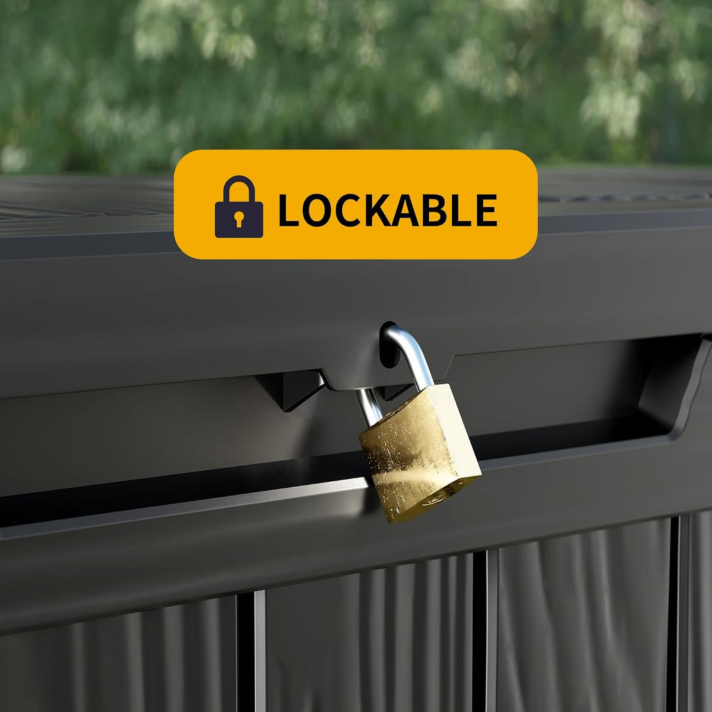 Outdoor Storage Deck Box Waterproof, 150 Gallon Large Lockable Patio Storage Bin Chest, Resin Outside Container Seat Bench for Furniture Cushions, Pool Accessories, Garden Tools & Delivery, Black