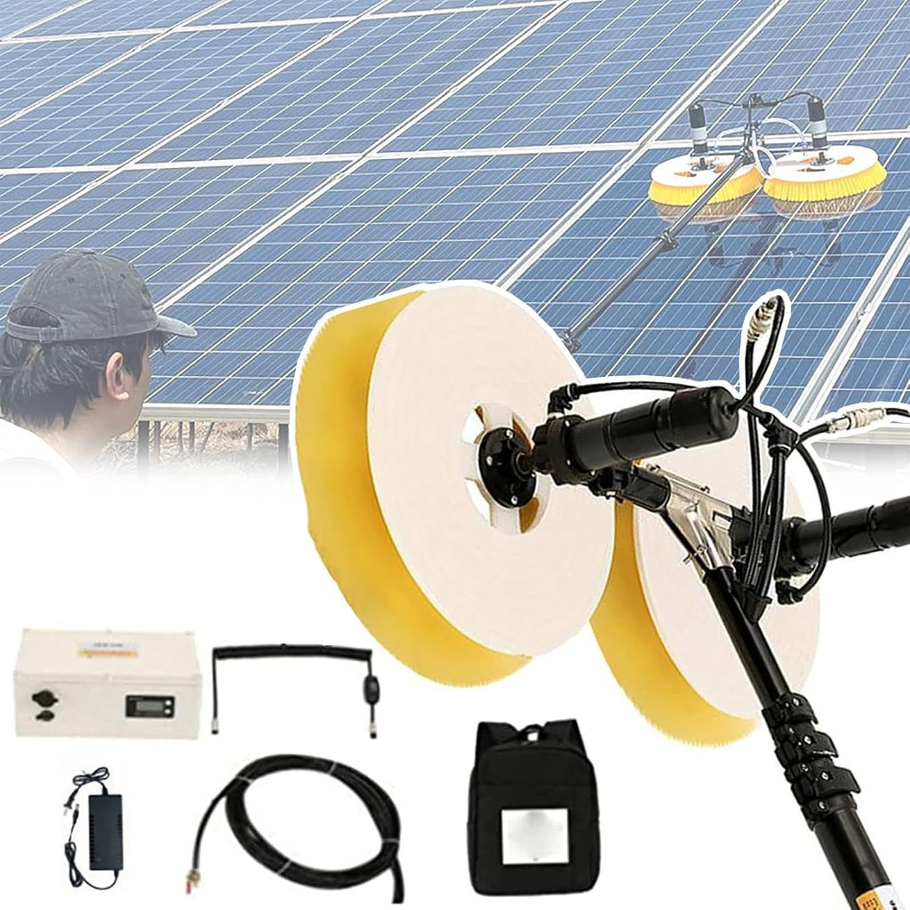 Double Head Solar Panel Cleaning Brush (3.5M / 5.5M / 7.5M), Adjustable Length, Double Brush Head (Rotating), Battery Life: 4-8 Hours, Water Supply Rod Electric Rotating Brush,5.5m