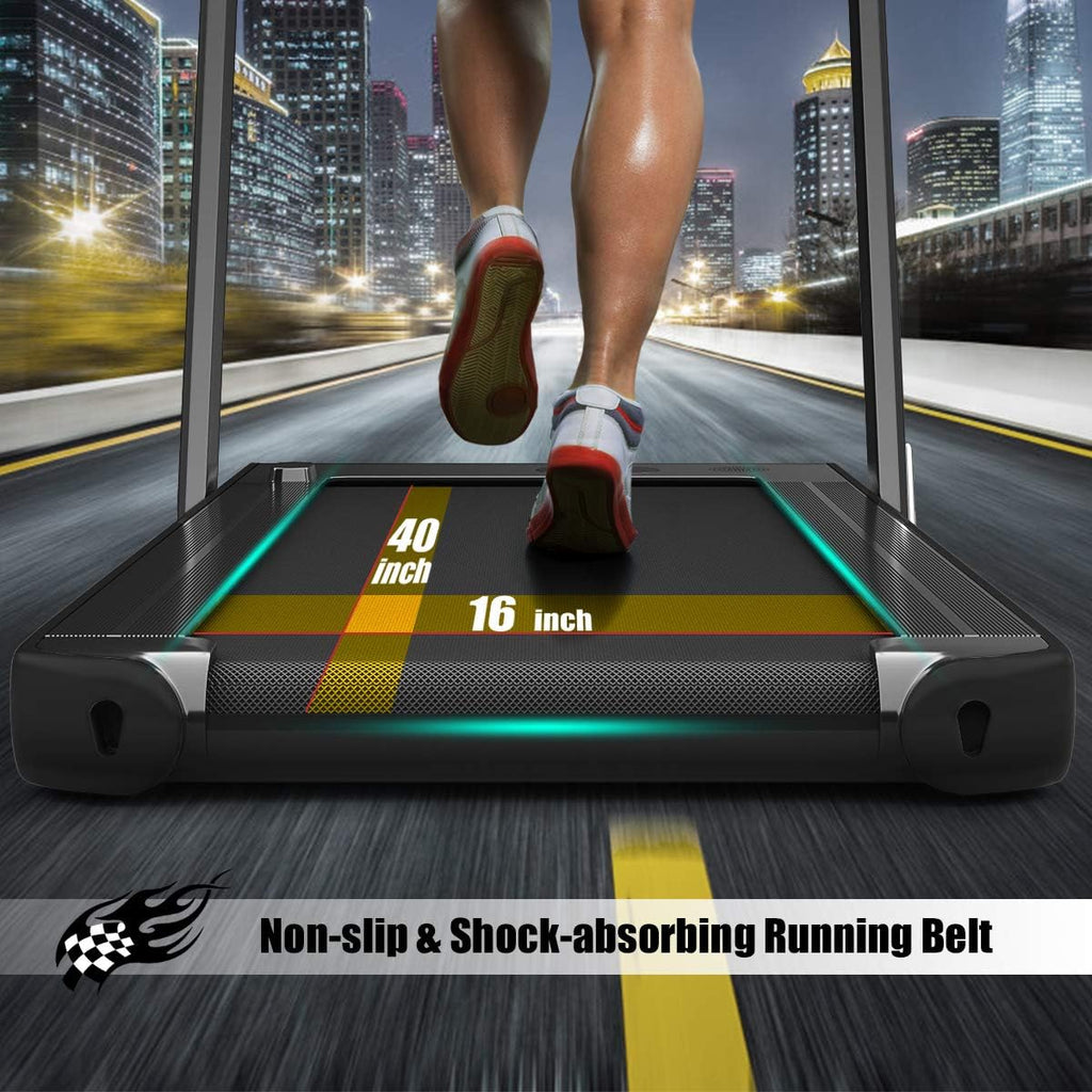 Goplus 2 in 1 Folding Treadmill with Dual Display, 2.25HP Superfit Under Desk Electric Pad Treadmill, Installation-Free, Blue Tooth Speaker, APP Control, Remote Control, Walking Jogging for Home