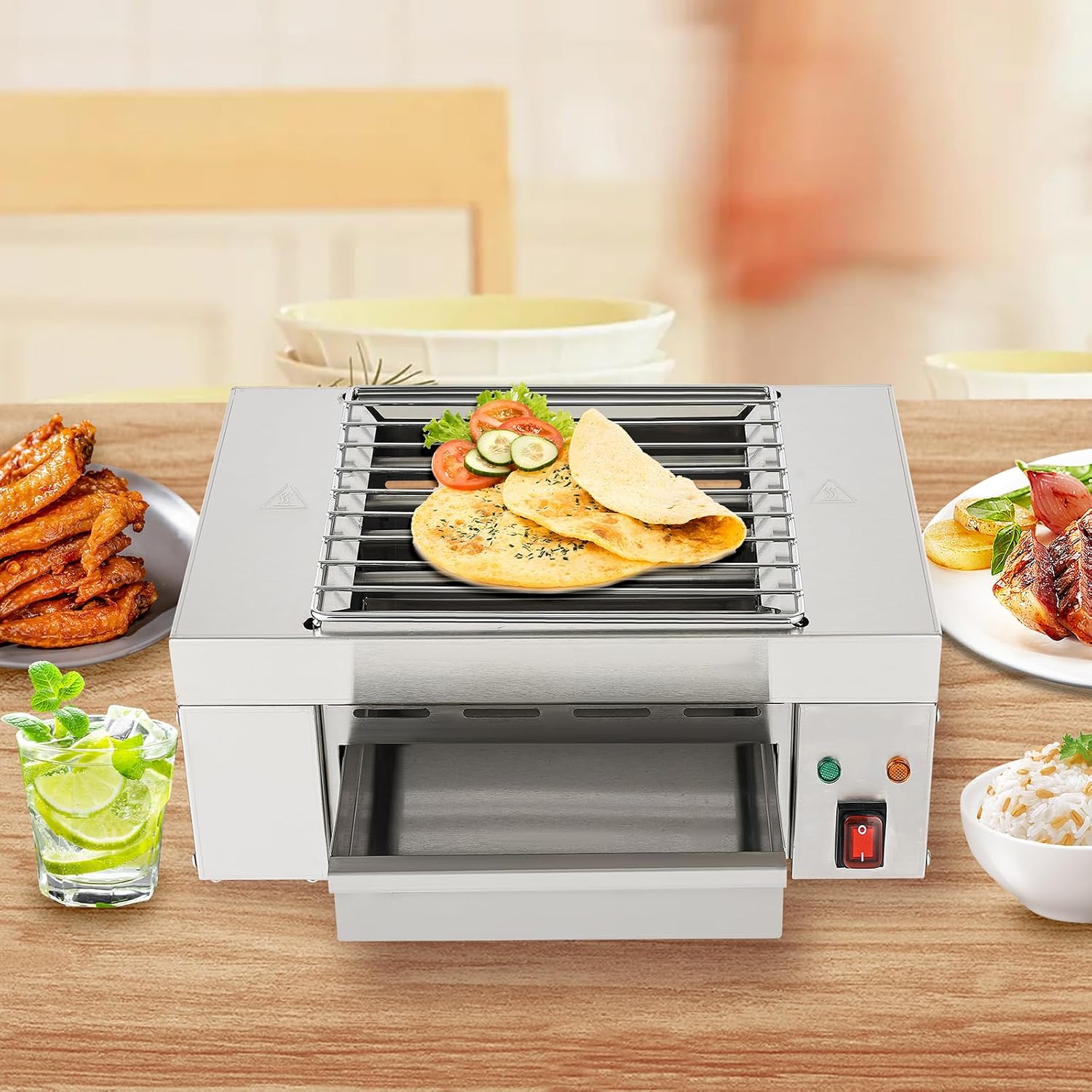 Barbecue Electric Grill,1500W Electric Grill Professional Barbecues Griddle BBQ Grill Camping Tabletop Grill Stainless Steel Barbecues Grill for Household Commercial Use (Style 3)