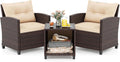 KOTEK 3 Piece Patio Furniture Set, Outdoor Conversation Set with Washable Cushions & Storage Table, PE Rattan Wicker Bistro Set for Porch, Backyard, Balcony (Beige)