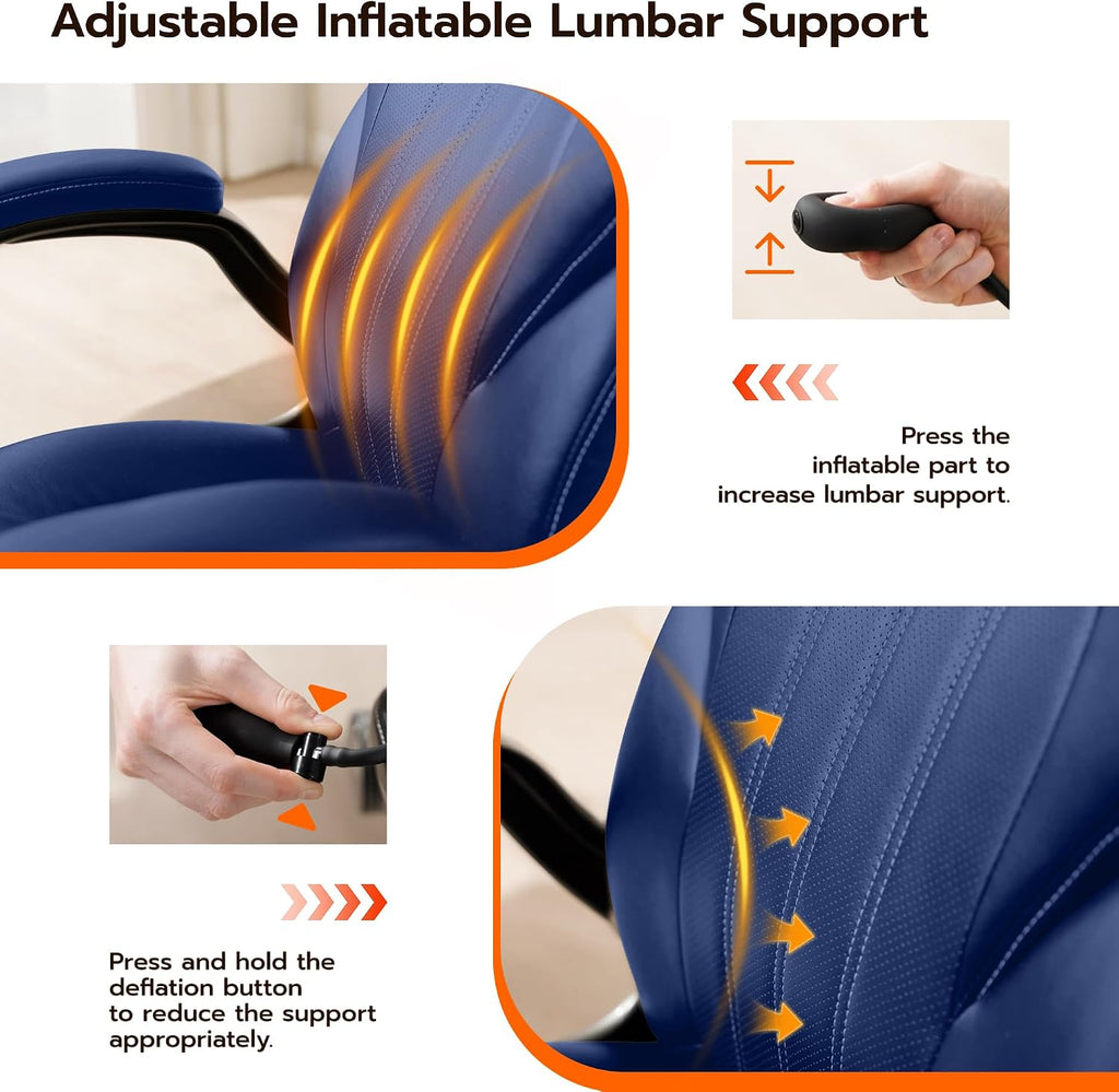 Ylzyxal Office Desk Chair, Ergonomic Computer Chair with Padded Flip-Up Arms and Adjustable Lumbar Support, PU Leather Executive Chair with Tilt Lock and 360° Swivel Rolling Wheels for Work, Study