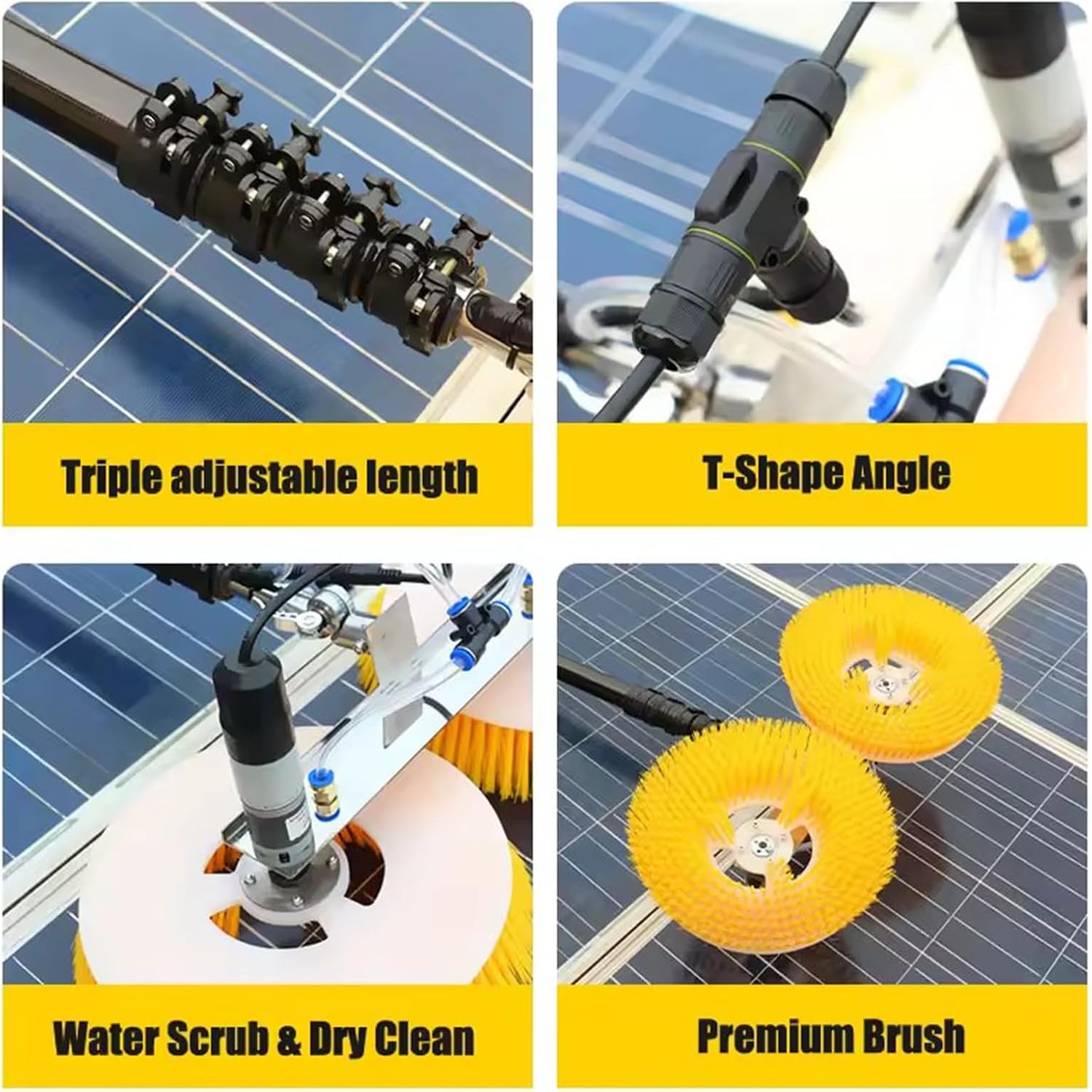 Solar Cleaning Brush, Electric Solar Photovoltaic Panel Cleaning, 70cm Rotating Double Brush Head, Water Powered Pole Kit, Solar Panel Cleaning Telescopic Rod, Outdoor Washing Device Tool,5M