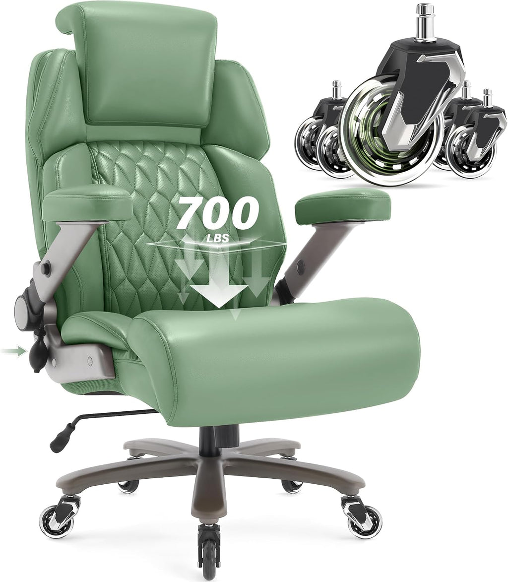 Big and Tall Office Chair 700lbs - Adjustable Headrest&Lumbar Support, 3D Flip Arms, Large Wheels &Heavy Duty Metal Base, Ergonomic High Back Computer Chair Desk Chair, Thick Padded Extra Wide Seat