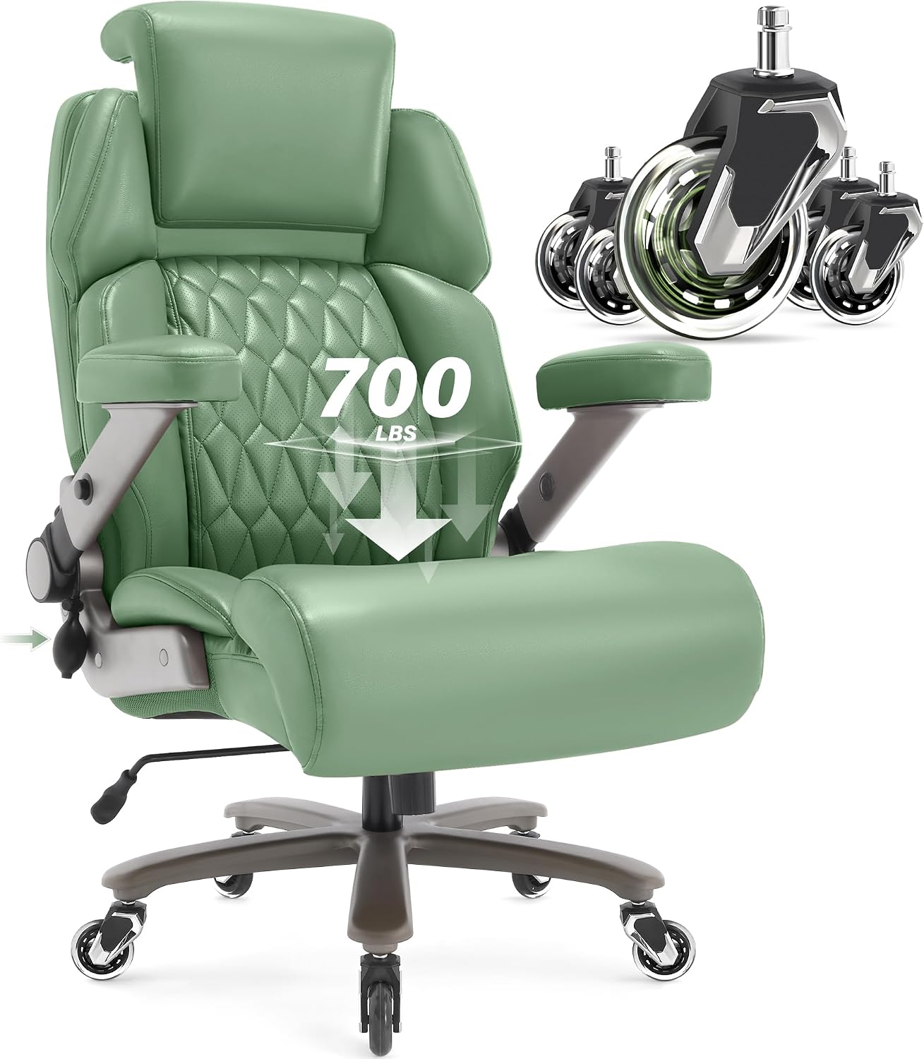 Big and Tall Office Chair 700lbs - Adjustable Headrest&Lumbar Support, 3D Flip Arms, Large Wheels &Heavy Duty Metal Base, Ergonomic High Back Computer Chair Desk Chair, Thick Padded Extra Wide Seat