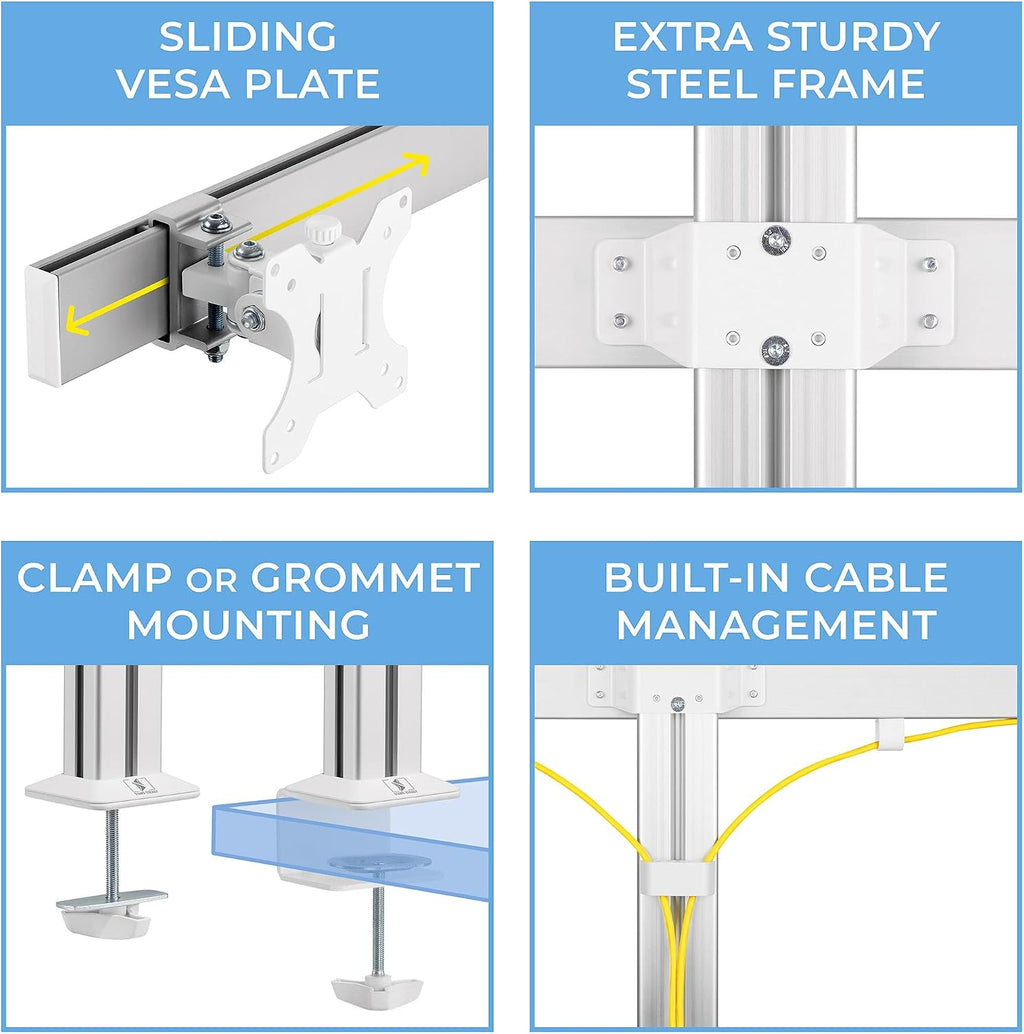 Stand Steady 4 Monitor Mount Desk Setup - Heavy-Duty Height Adjustable Monitor Stand, Swivel Arm with Clamp-On Base, Four Screen VESA Mount Fits Most LCD/LED Monitors 17-32 in. (Silver, 4 Mounts)