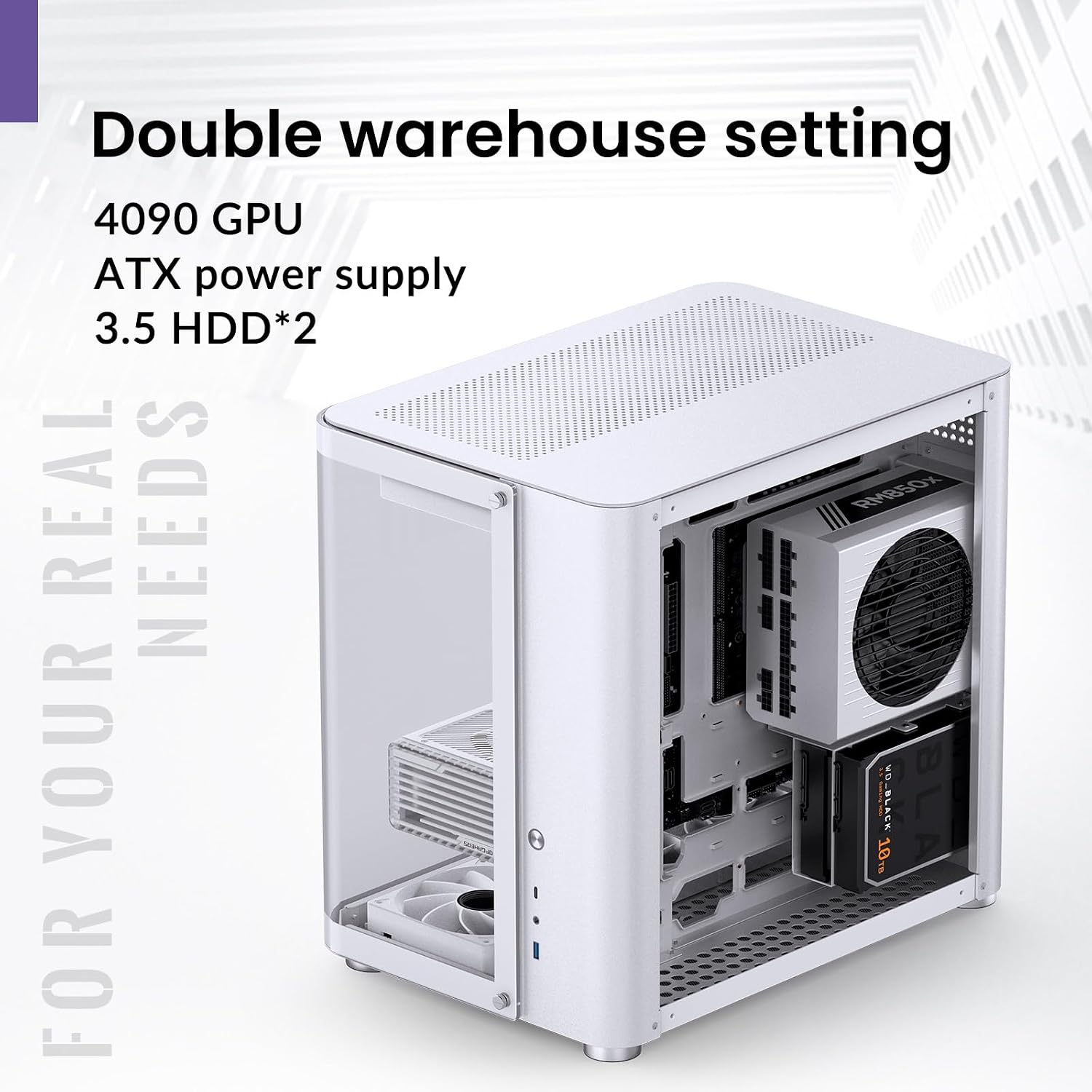 JONSBO TK-2 White ATX Mid-Tower Pc Case,Hyperboloid Glass Design, Separated Cabinet Structure, Al Alloy Shell Desktop Computer Case, Support BTF Motherboard/ATX Power supply/360 AIO,White